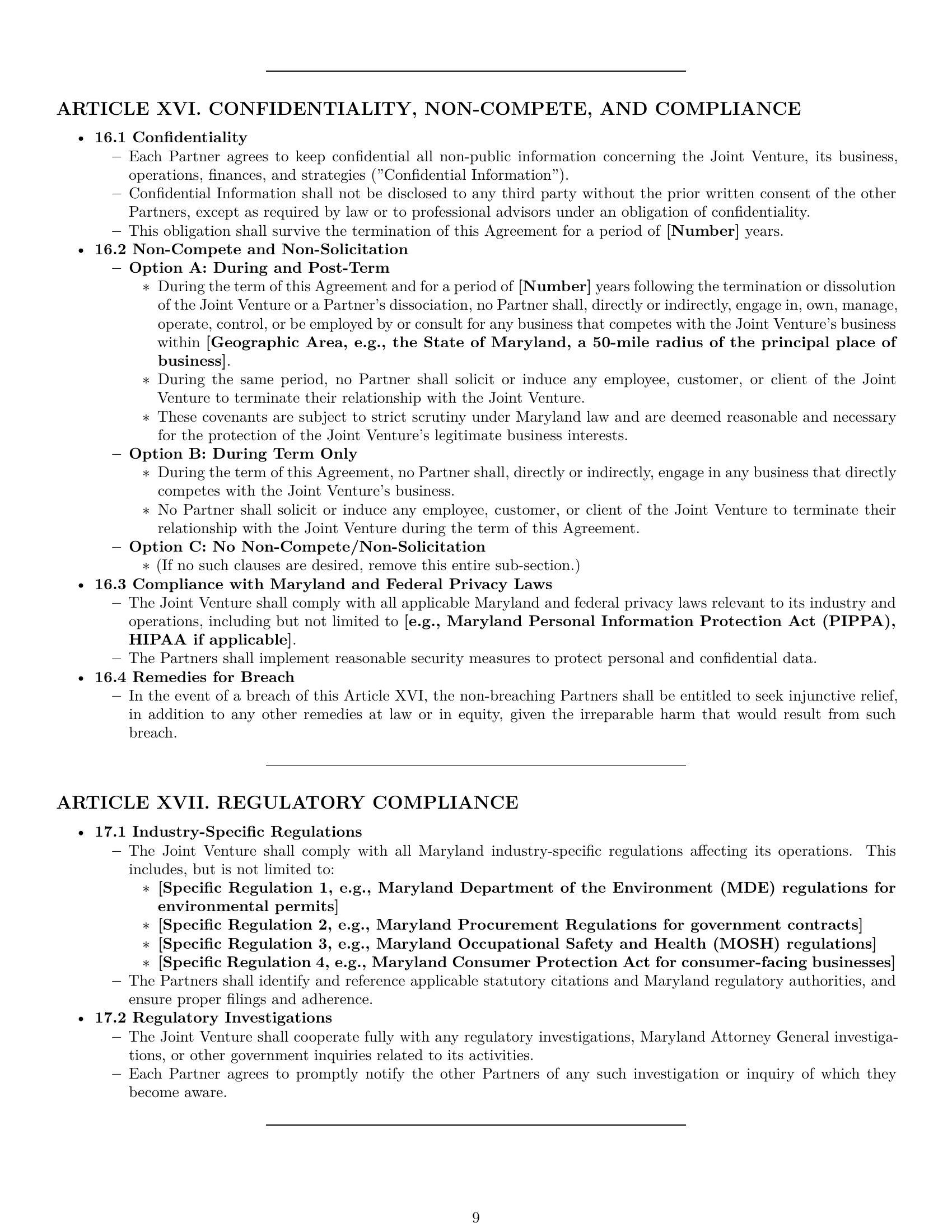 Preview page 9 of Pro Maryland joint venture agreement template