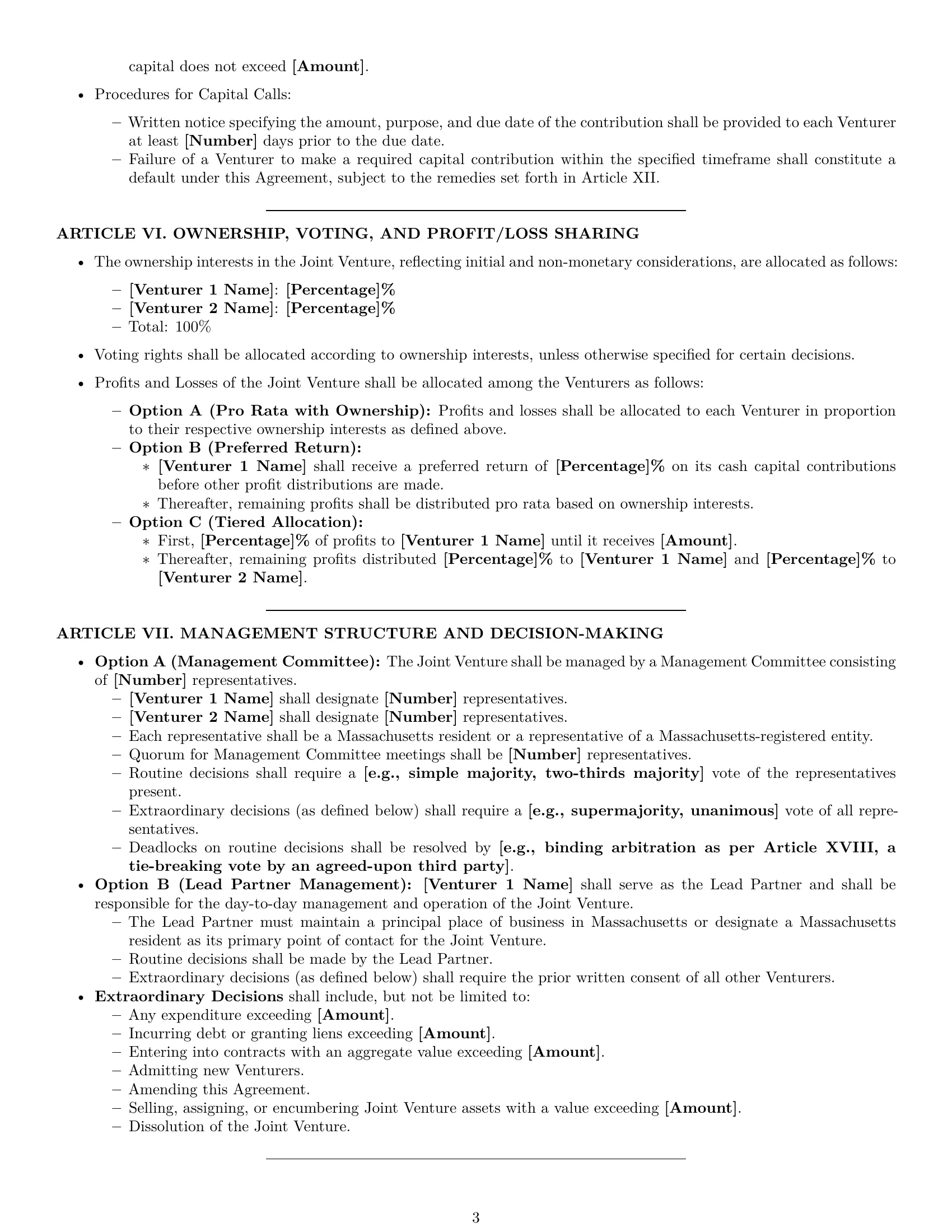 Preview page 3 of Pro Massachusetts joint venture agreement template