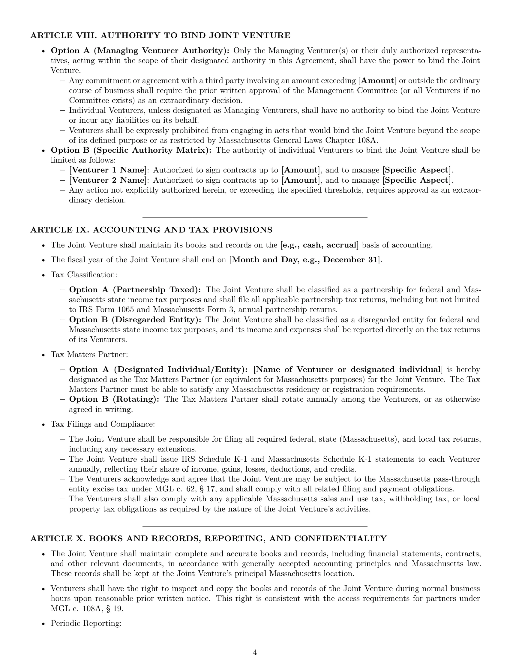 Preview page 4 of Pro Massachusetts joint venture agreement template