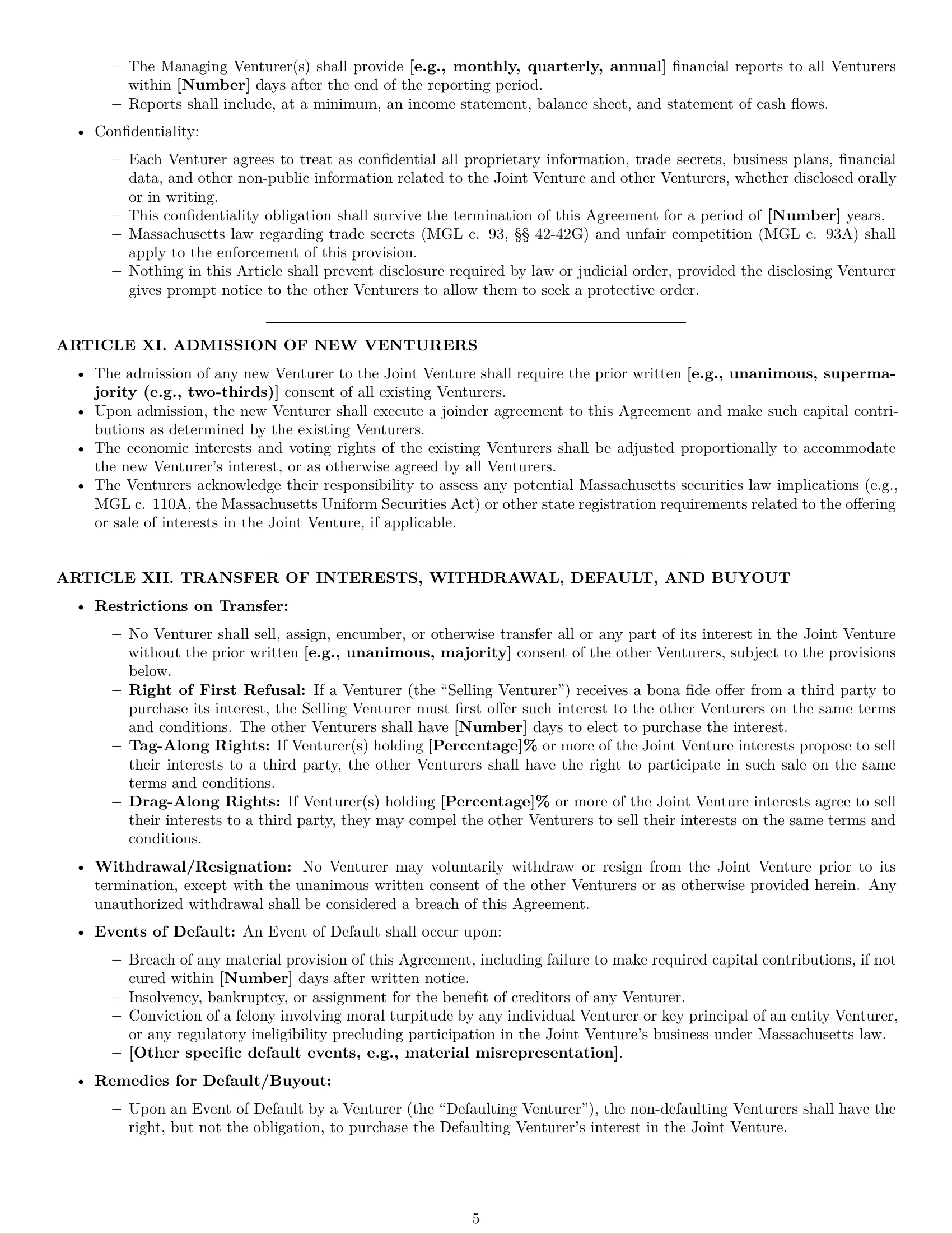 Preview page 5 of Pro Massachusetts joint venture agreement template
