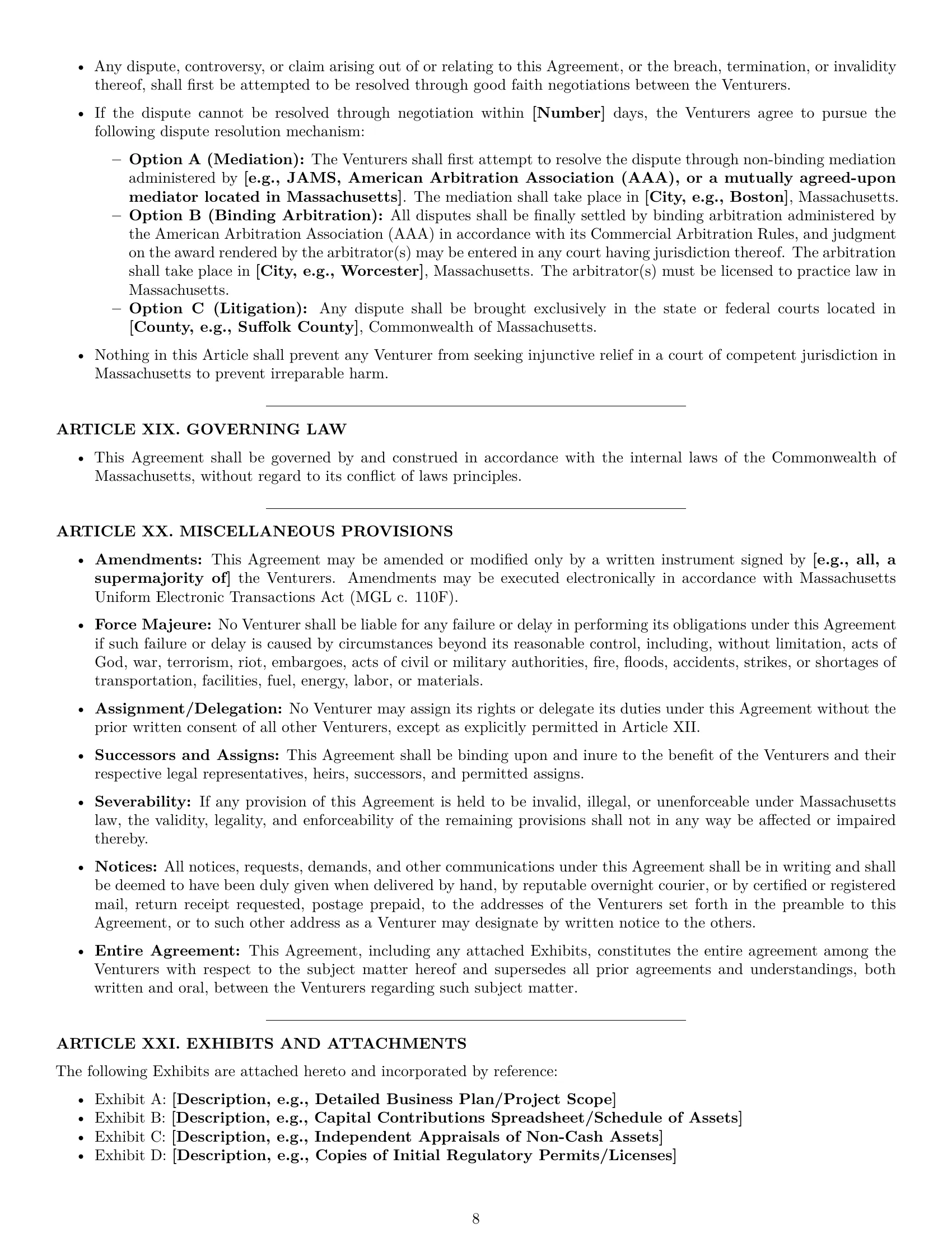 Preview page 8 of Pro Massachusetts joint venture agreement template