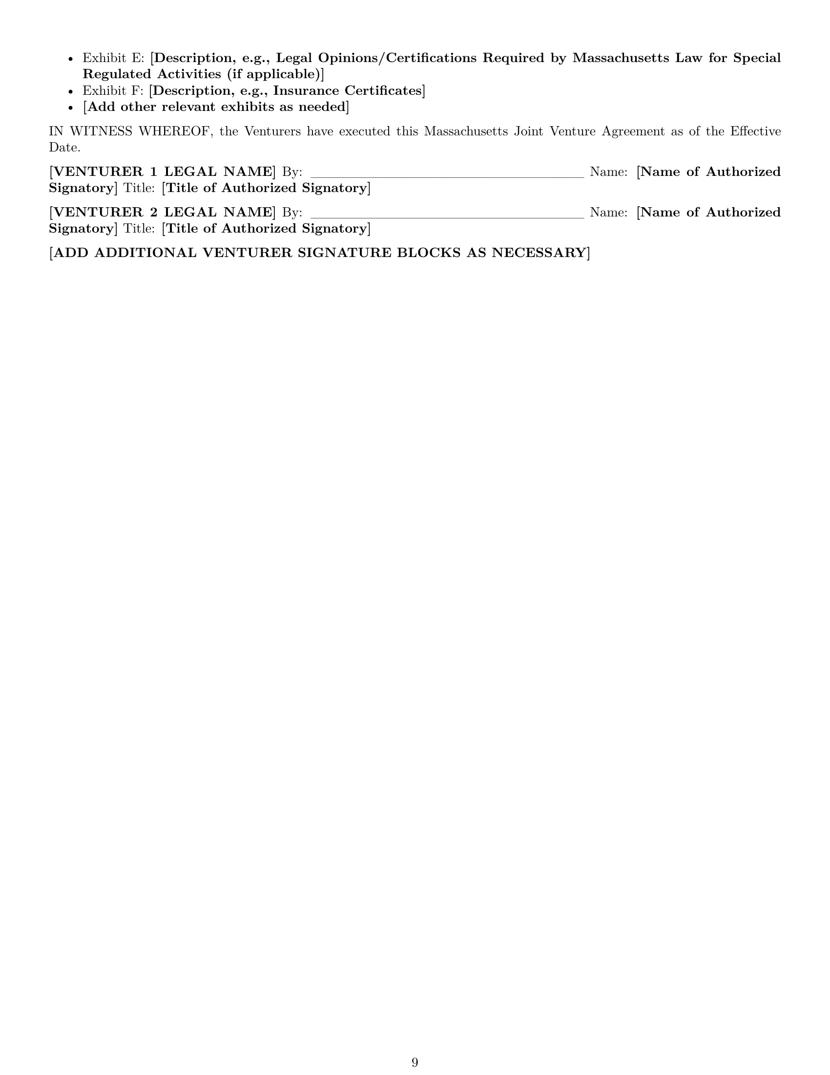 Preview page 9 of Pro Massachusetts joint venture agreement template