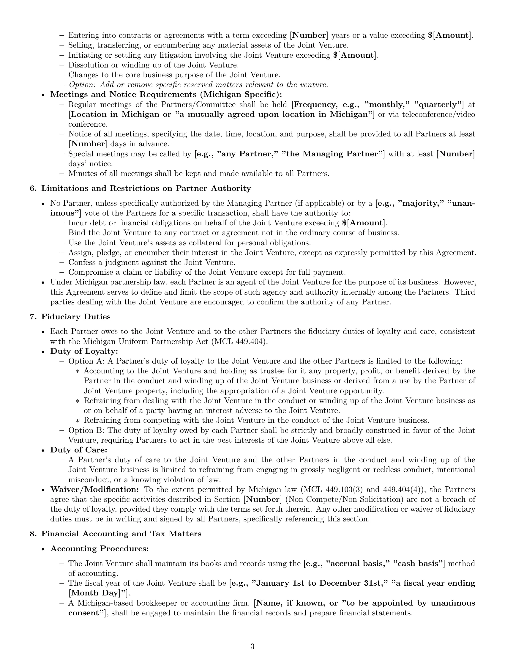 Preview page 3 of Pro Michigan joint venture agreement template