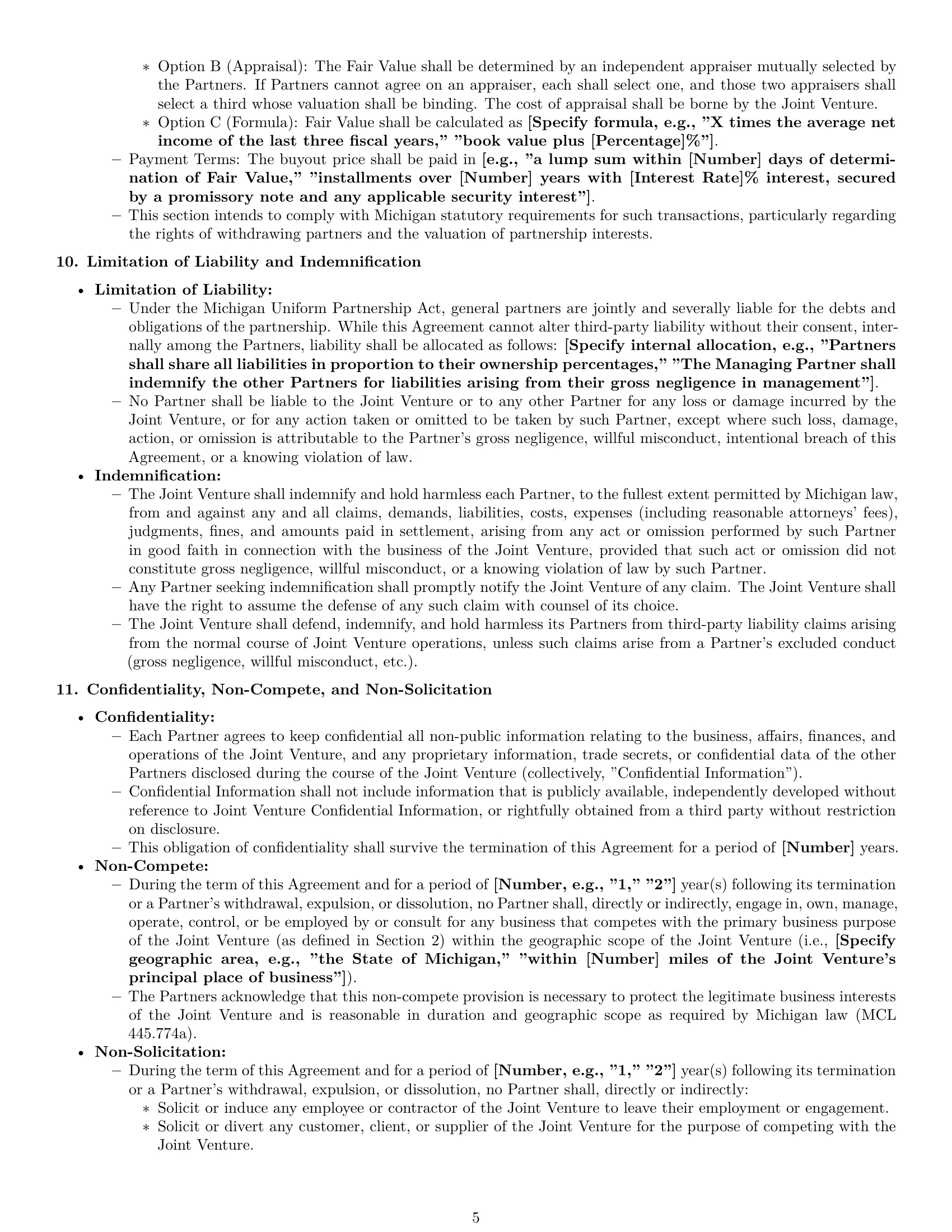 Preview page 5 of Pro Michigan joint venture agreement template