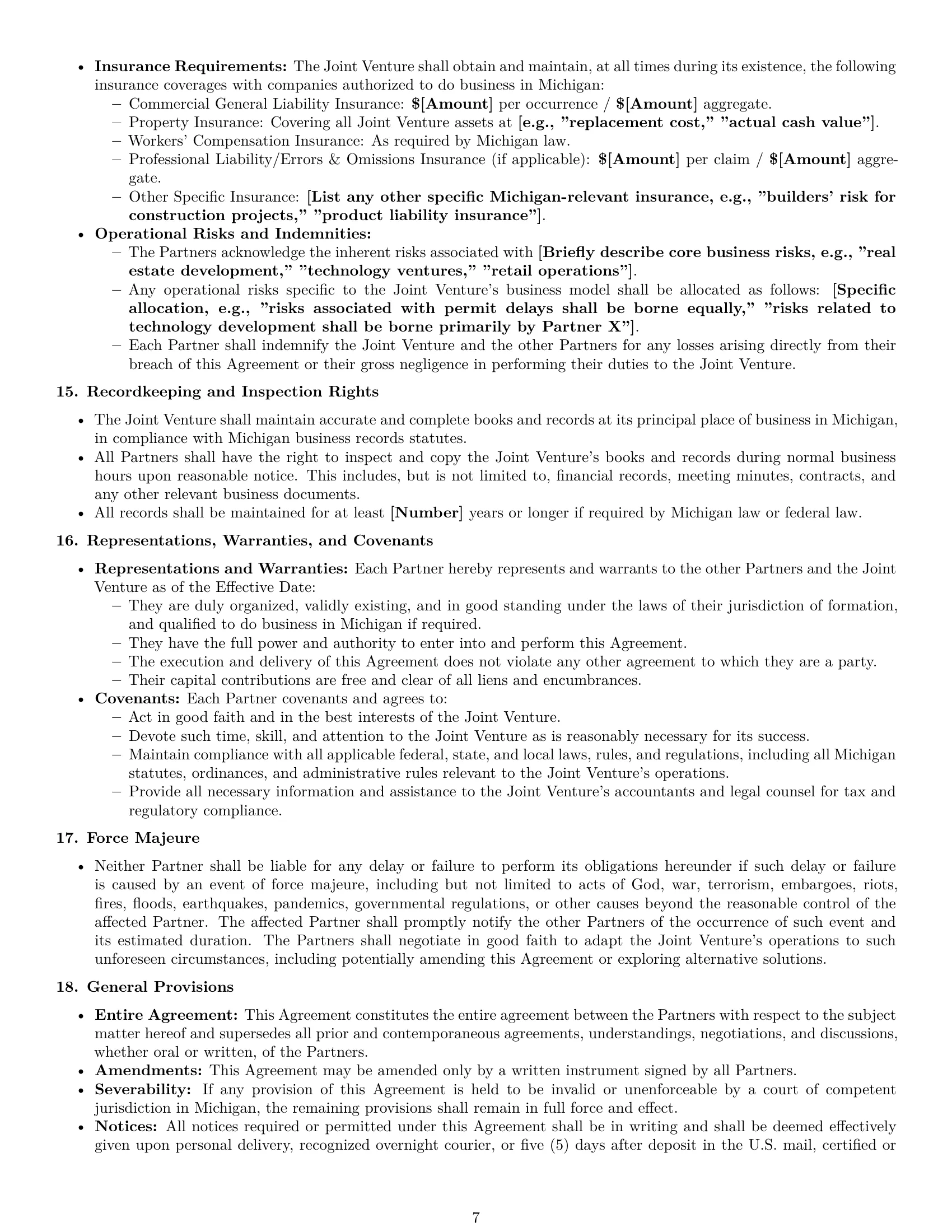 Preview page 7 of Pro Michigan joint venture agreement template