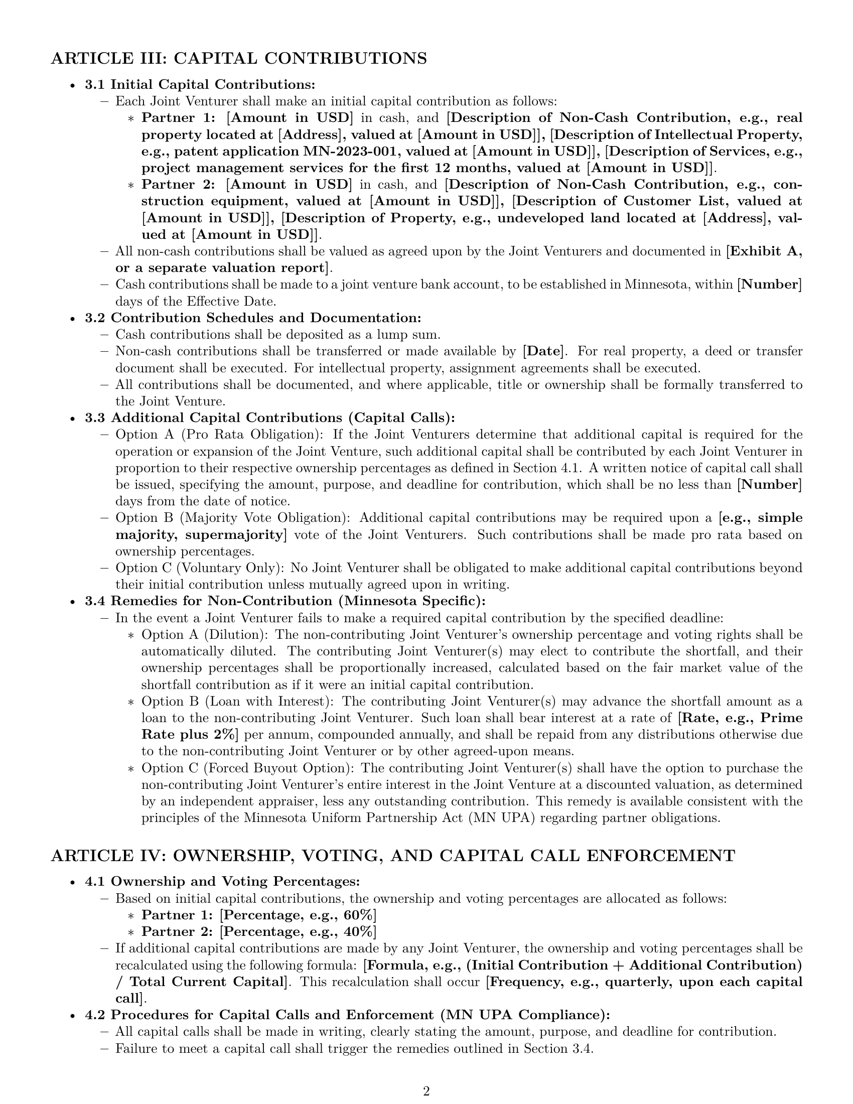 Preview page 2 of Pro Minnesota joint venture agreement template