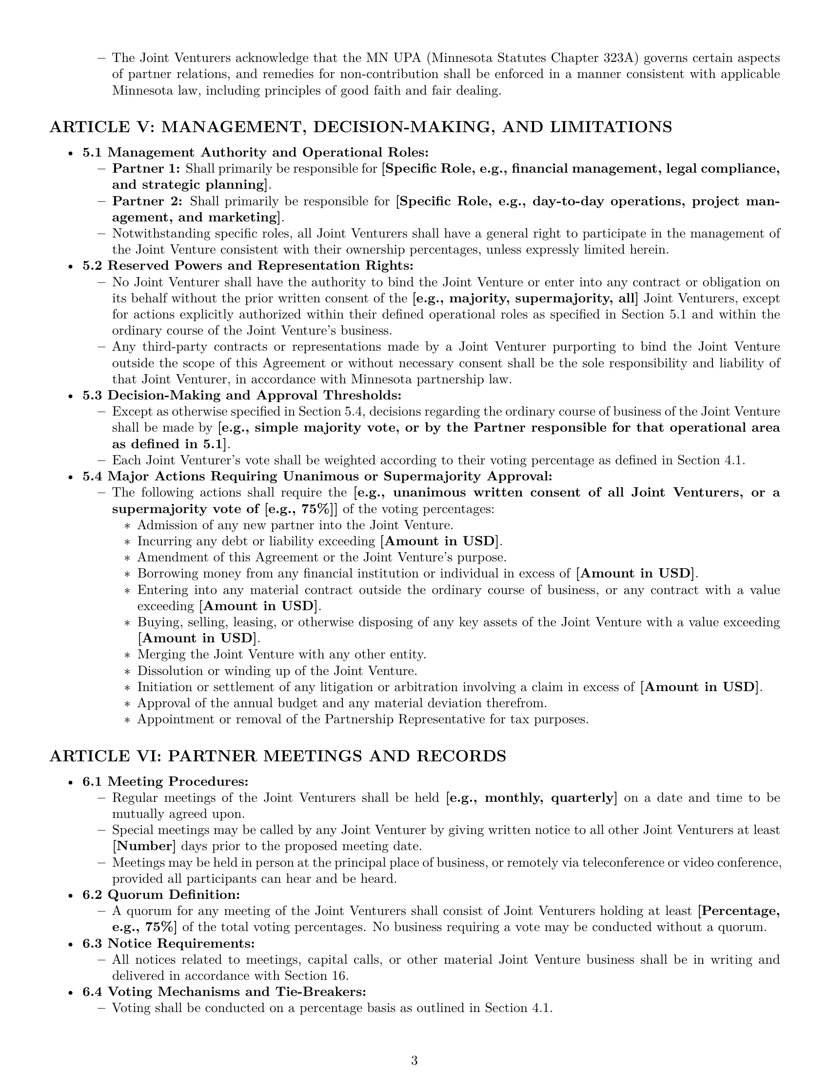 Preview page 3 of Pro Minnesota joint venture agreement template