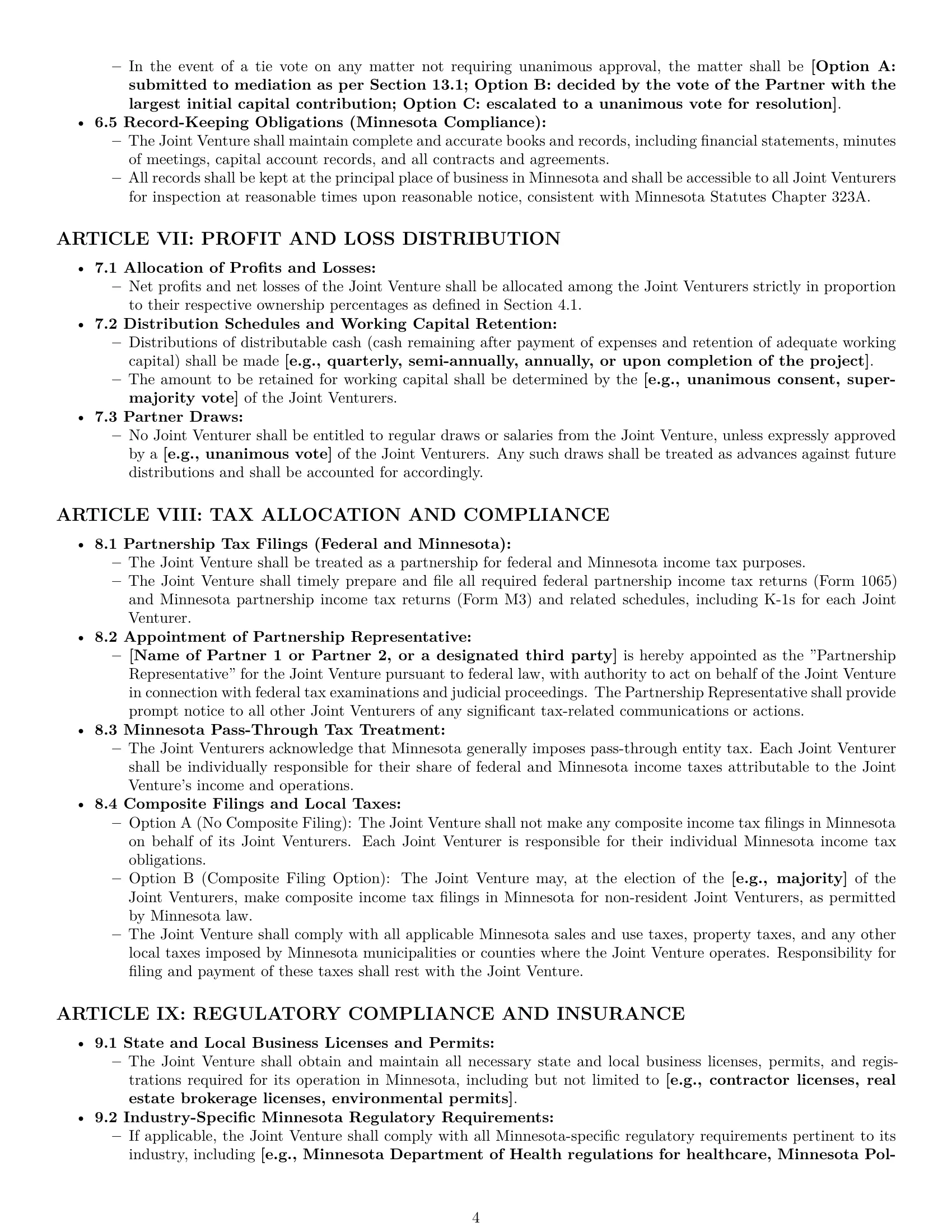 Preview page 4 of Pro Minnesota joint venture agreement template
