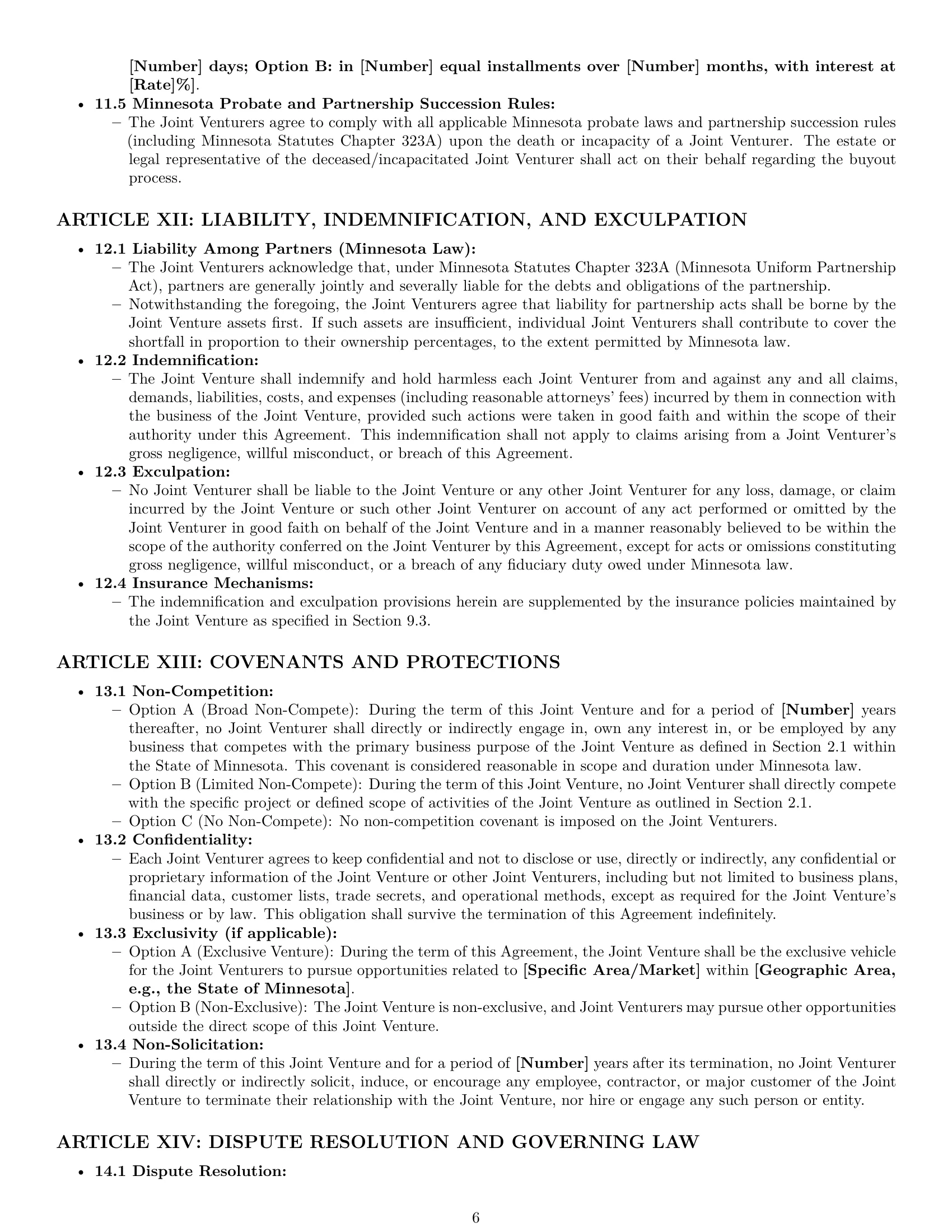 Preview page 6 of Pro Minnesota joint venture agreement template