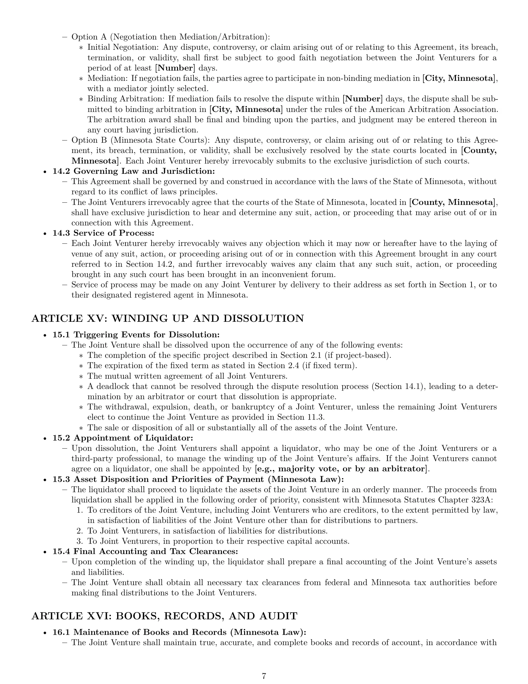 Preview page 7 of Pro Minnesota joint venture agreement template