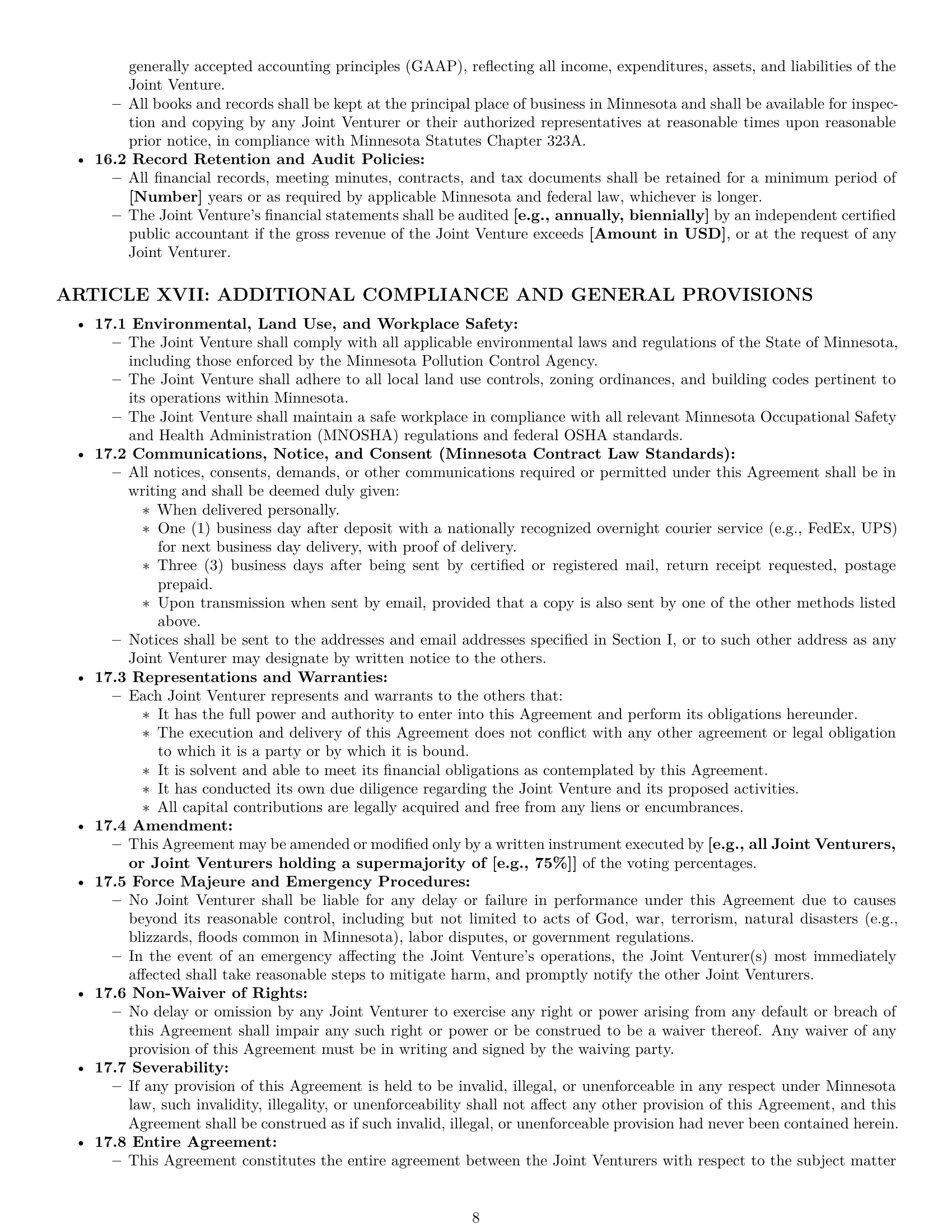 Preview page 8 of Pro Minnesota joint venture agreement template