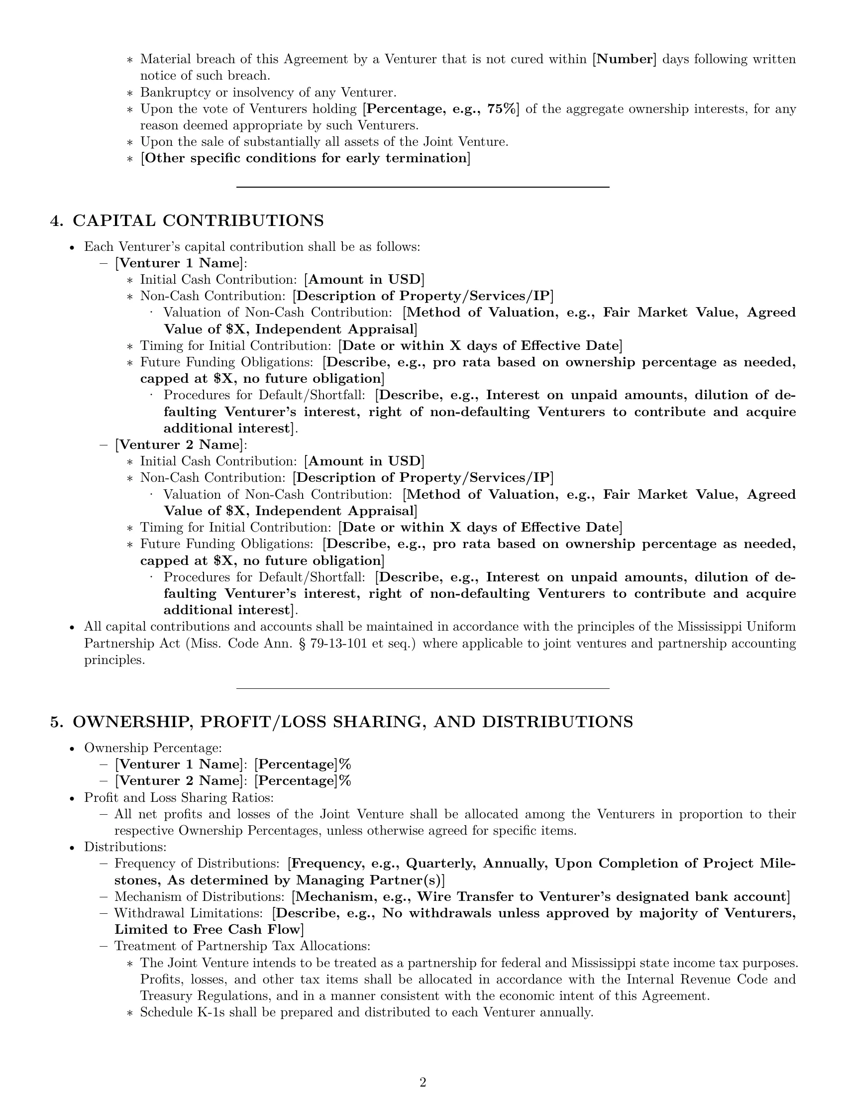 Preview page 2 of Pro Mississippi joint venture agreement template
