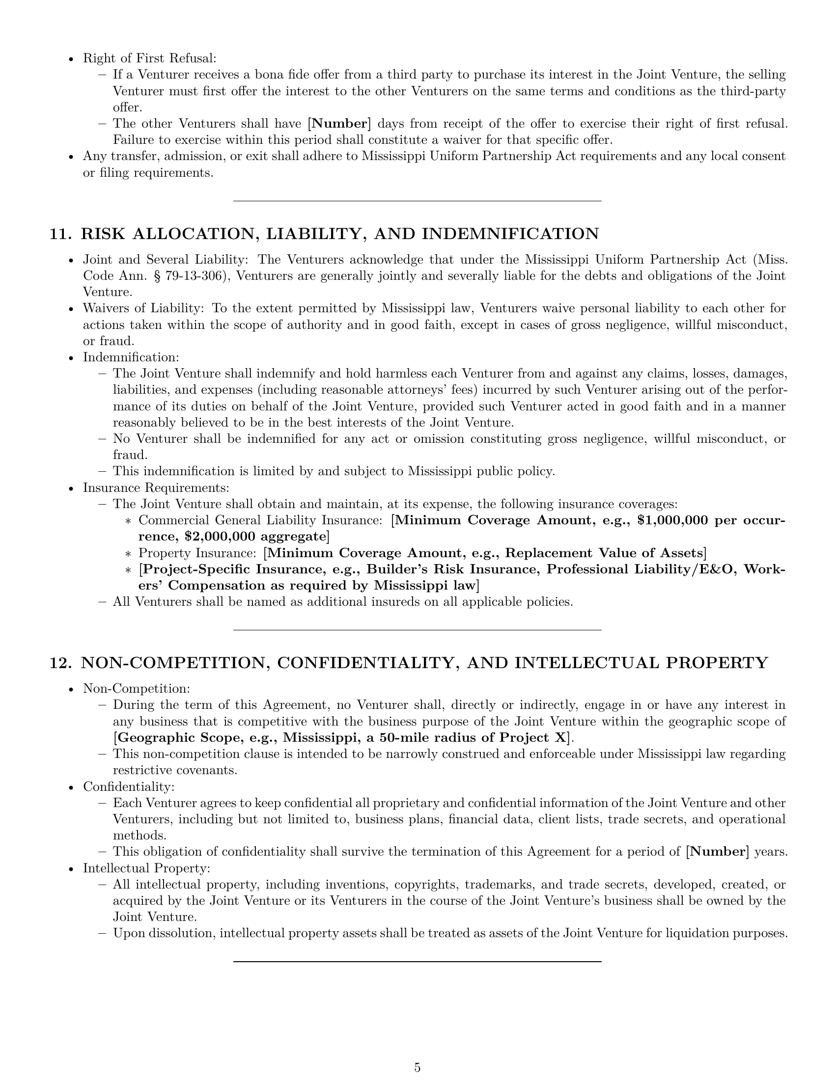 Preview page 5 of Pro Mississippi joint venture agreement template