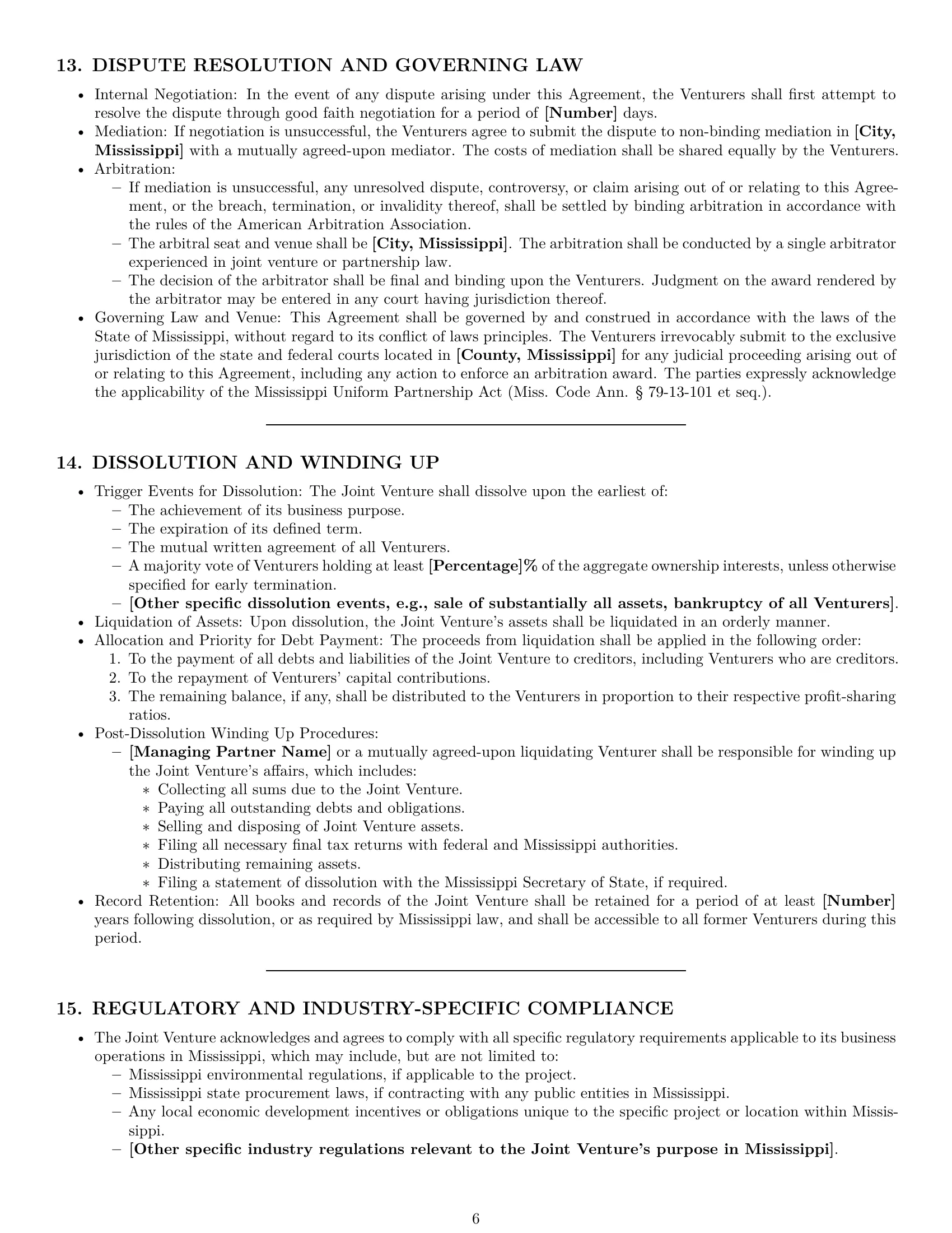Preview page 6 of Pro Mississippi joint venture agreement template