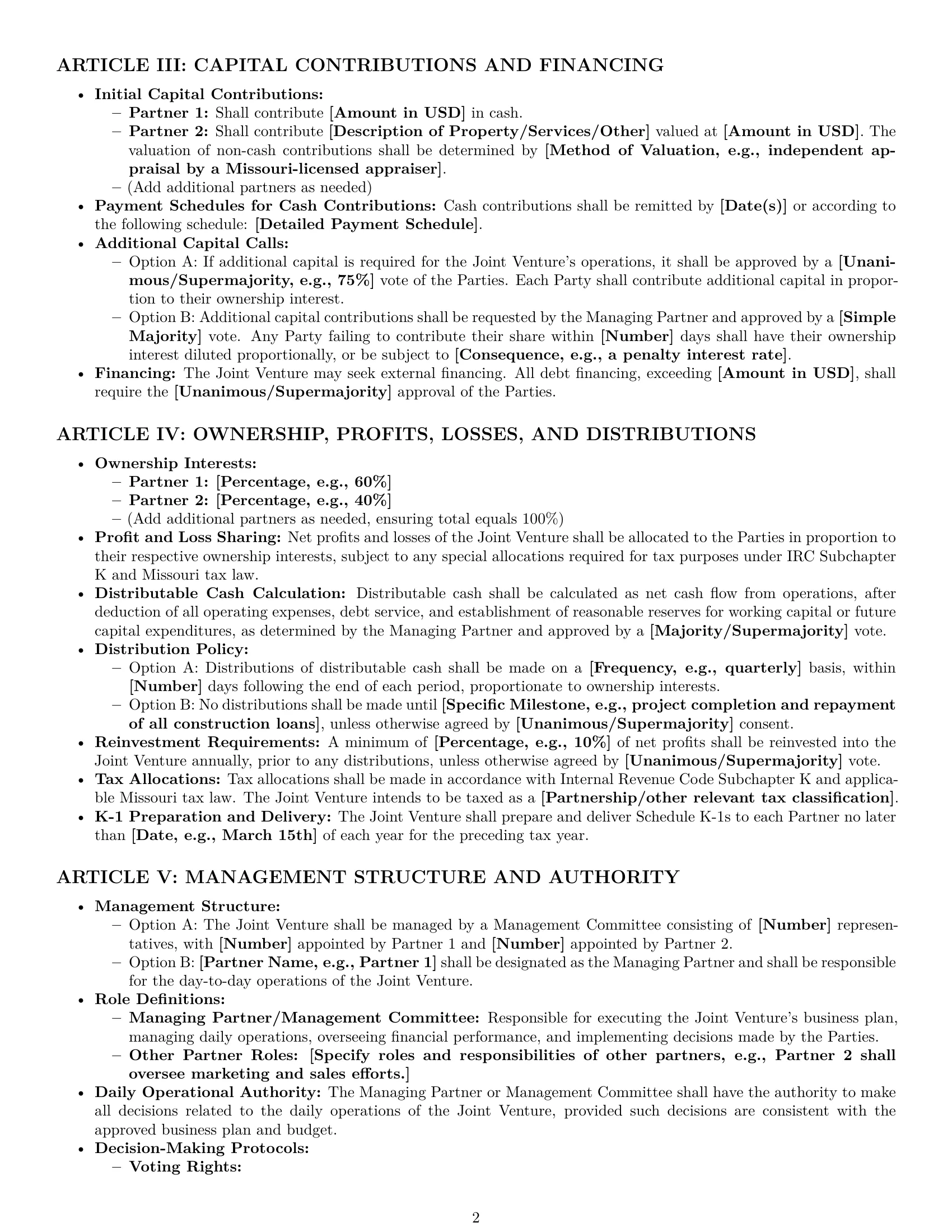 Preview page 2 of Pro Missouri joint venture agreement template
