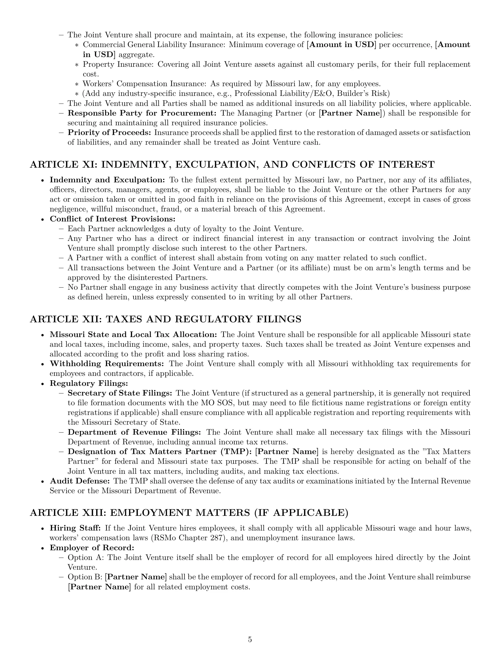 Preview page 5 of Pro Missouri joint venture agreement template