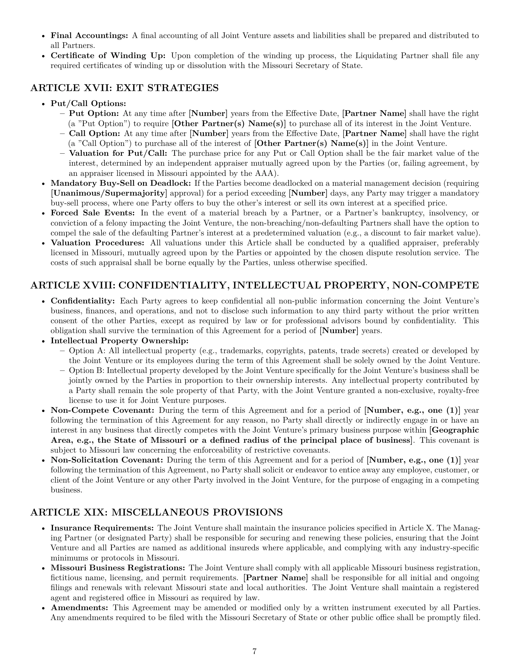 Preview page 7 of Pro Missouri joint venture agreement template