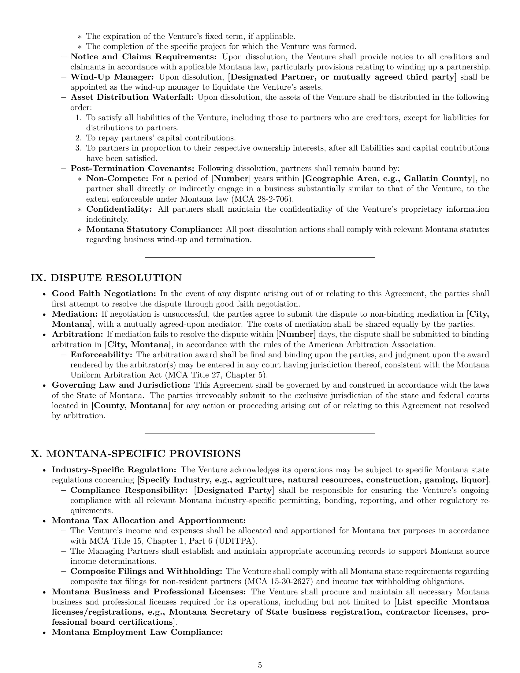 Preview page 5 of Pro Montana joint venture agreement template