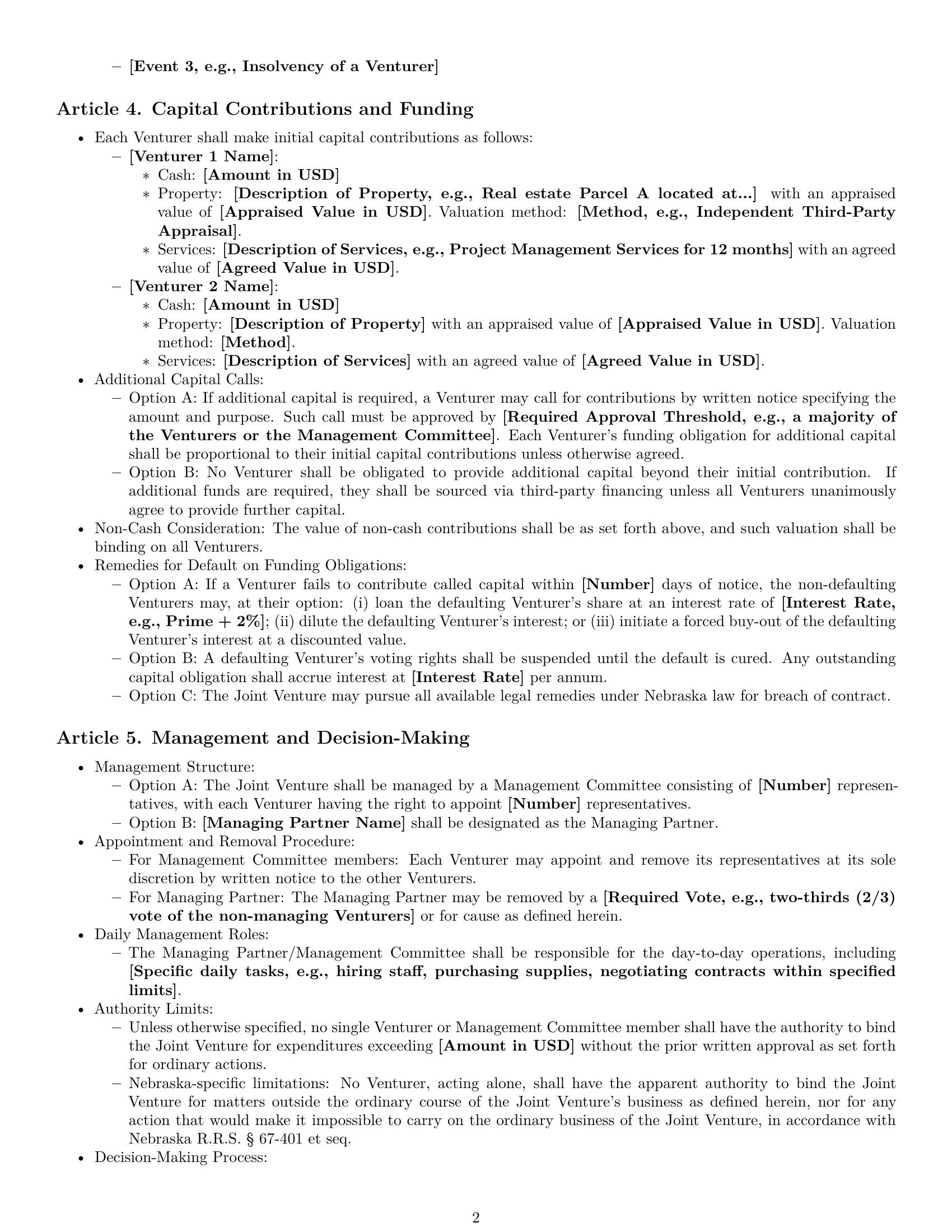 Preview page 2 of Pro Nebraska joint venture agreement template