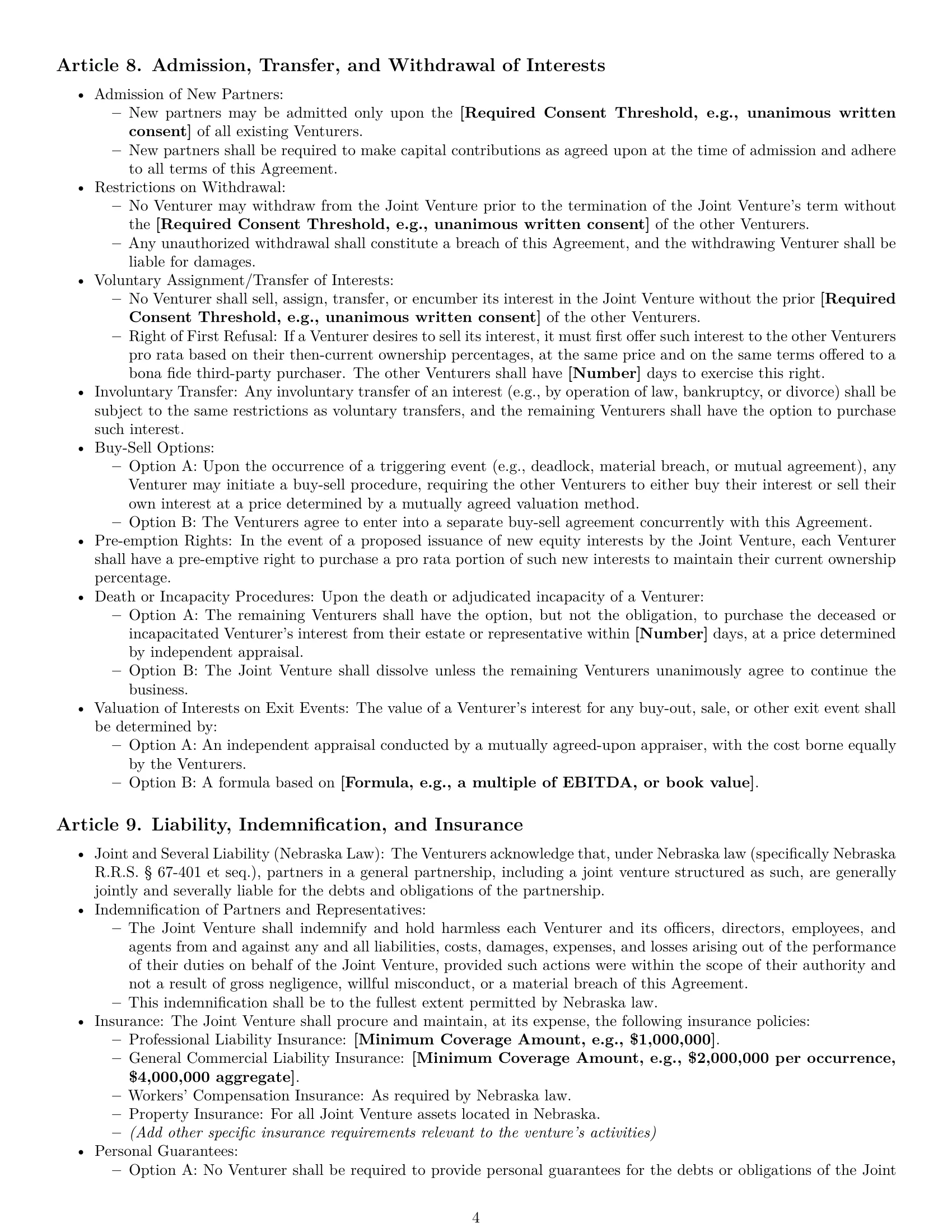 Preview page 4 of Pro Nebraska joint venture agreement template