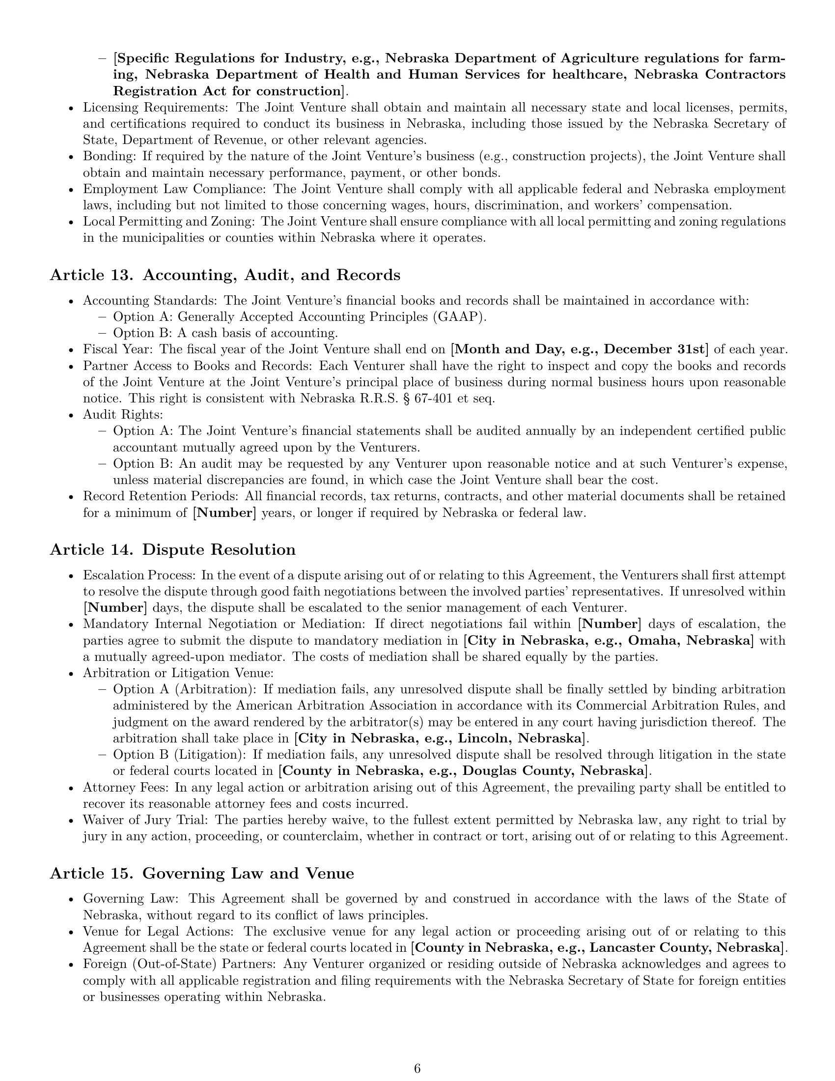 Preview page 6 of Pro Nebraska joint venture agreement template