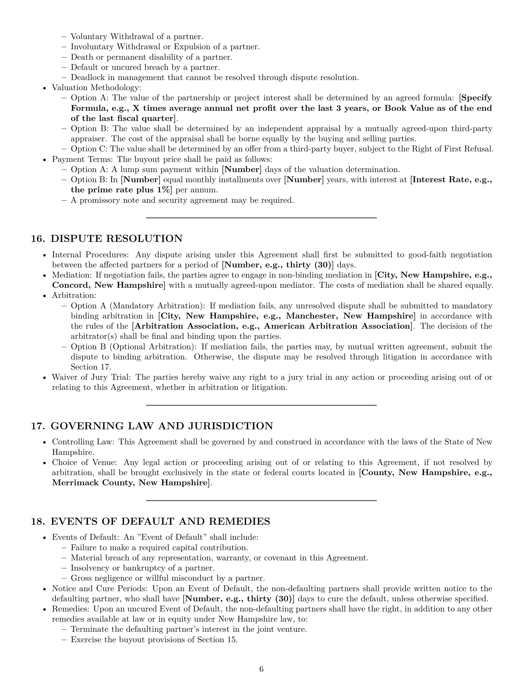 Preview page 6 of Pro New Hampshire joint venture agreement template
