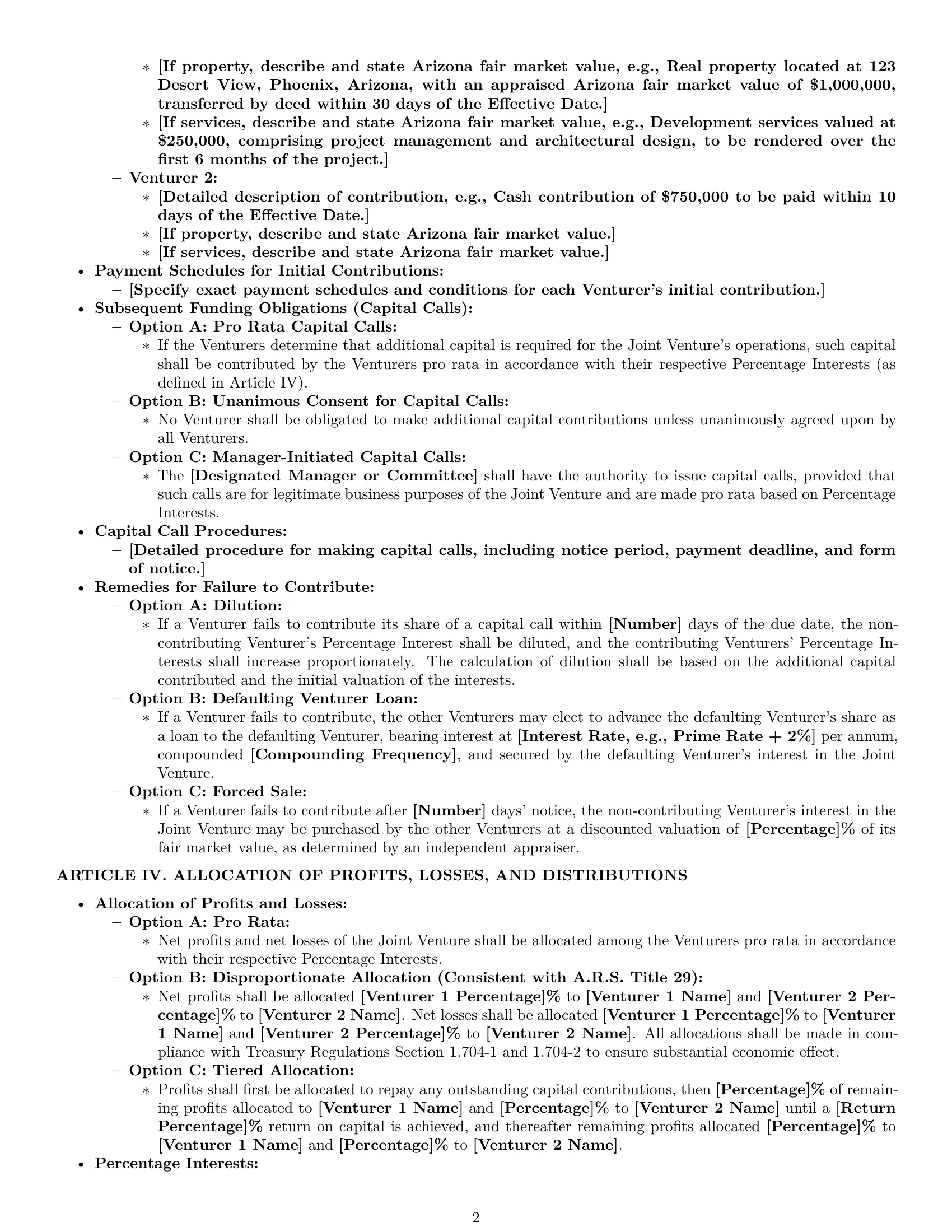 Preview page 2 of Pro Arizona joint venture agreement template