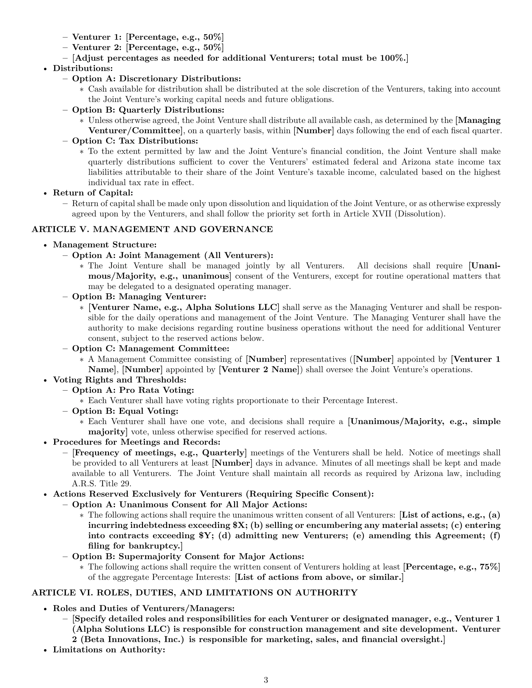 Preview page 3 of Pro Arizona joint venture agreement template