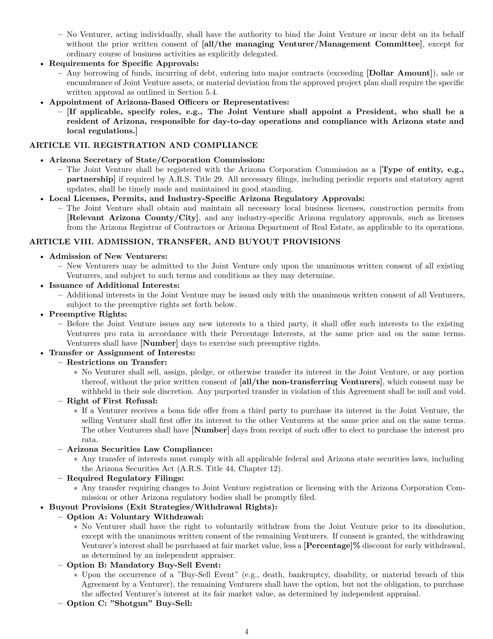 Preview page 4 of Pro Arizona joint venture agreement template