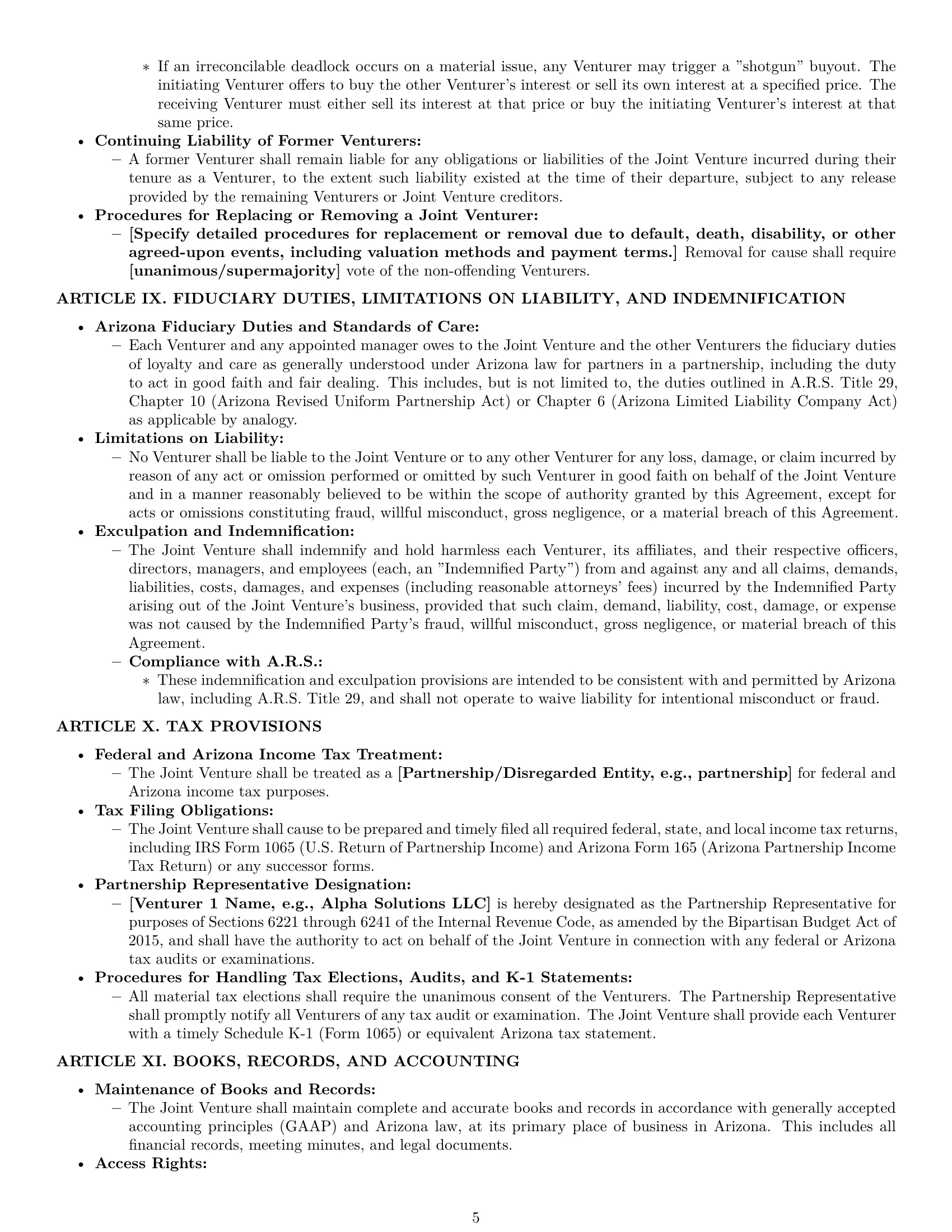 Preview page 5 of Pro Arizona joint venture agreement template