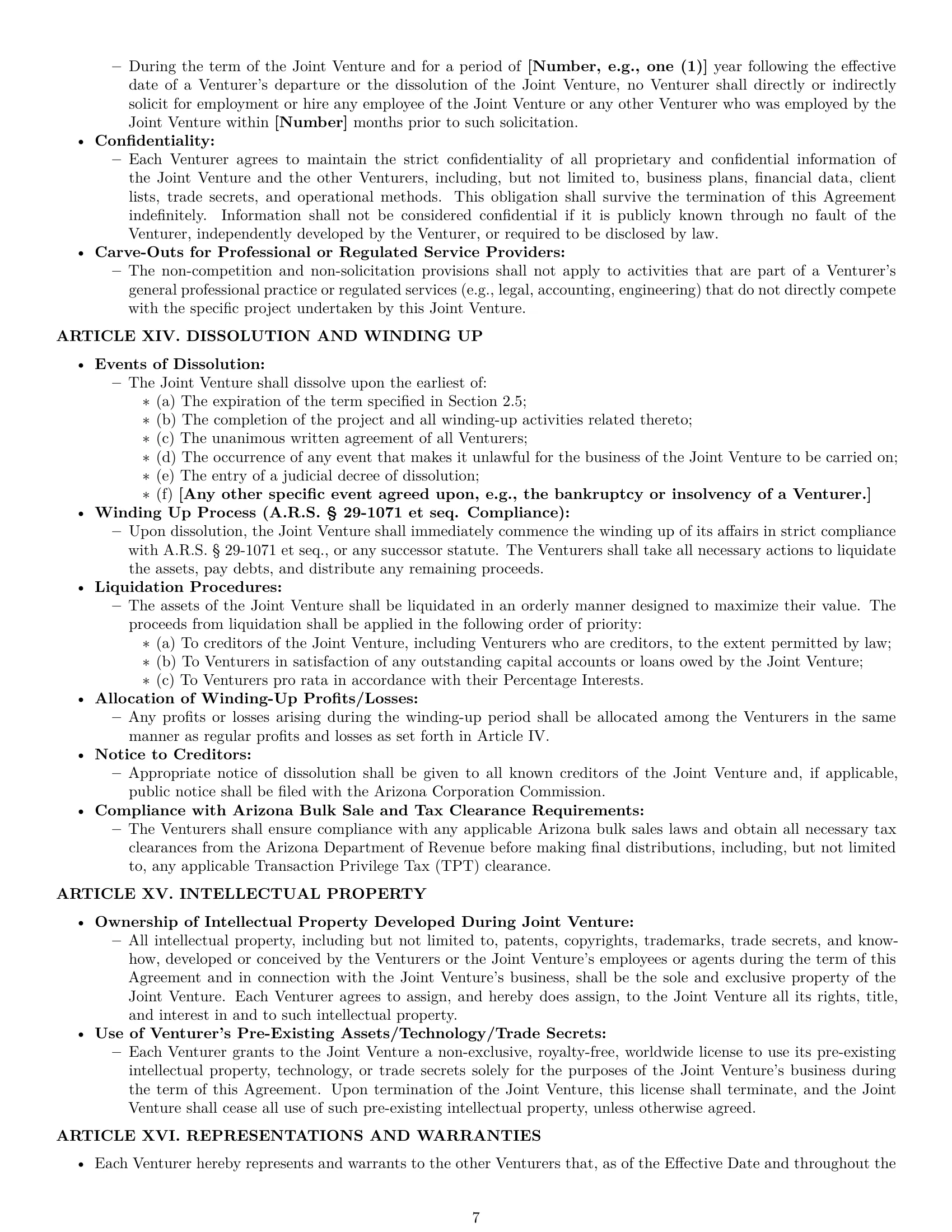 Preview page 7 of Pro Arizona joint venture agreement template