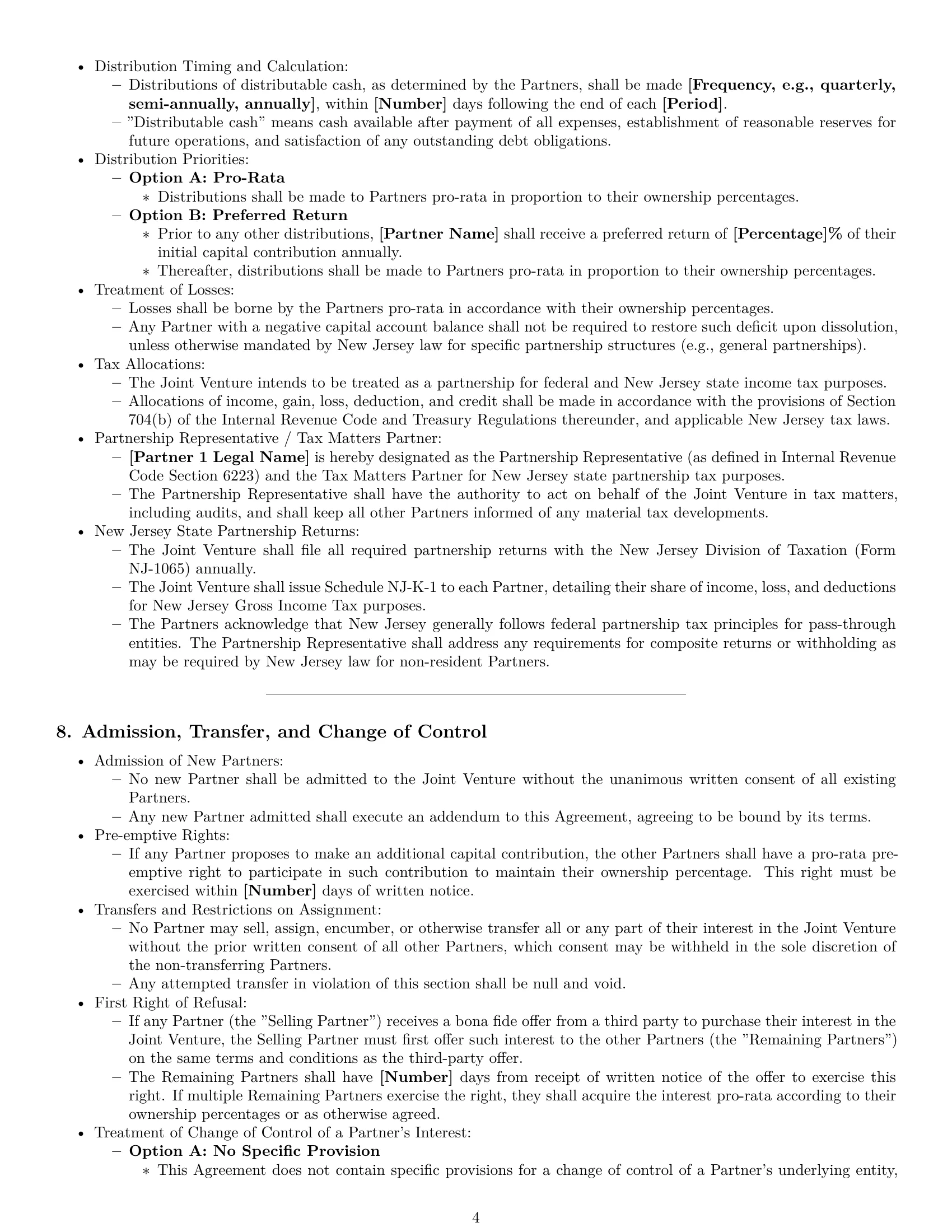 Preview page 4 of Pro New Jersey joint venture agreement template