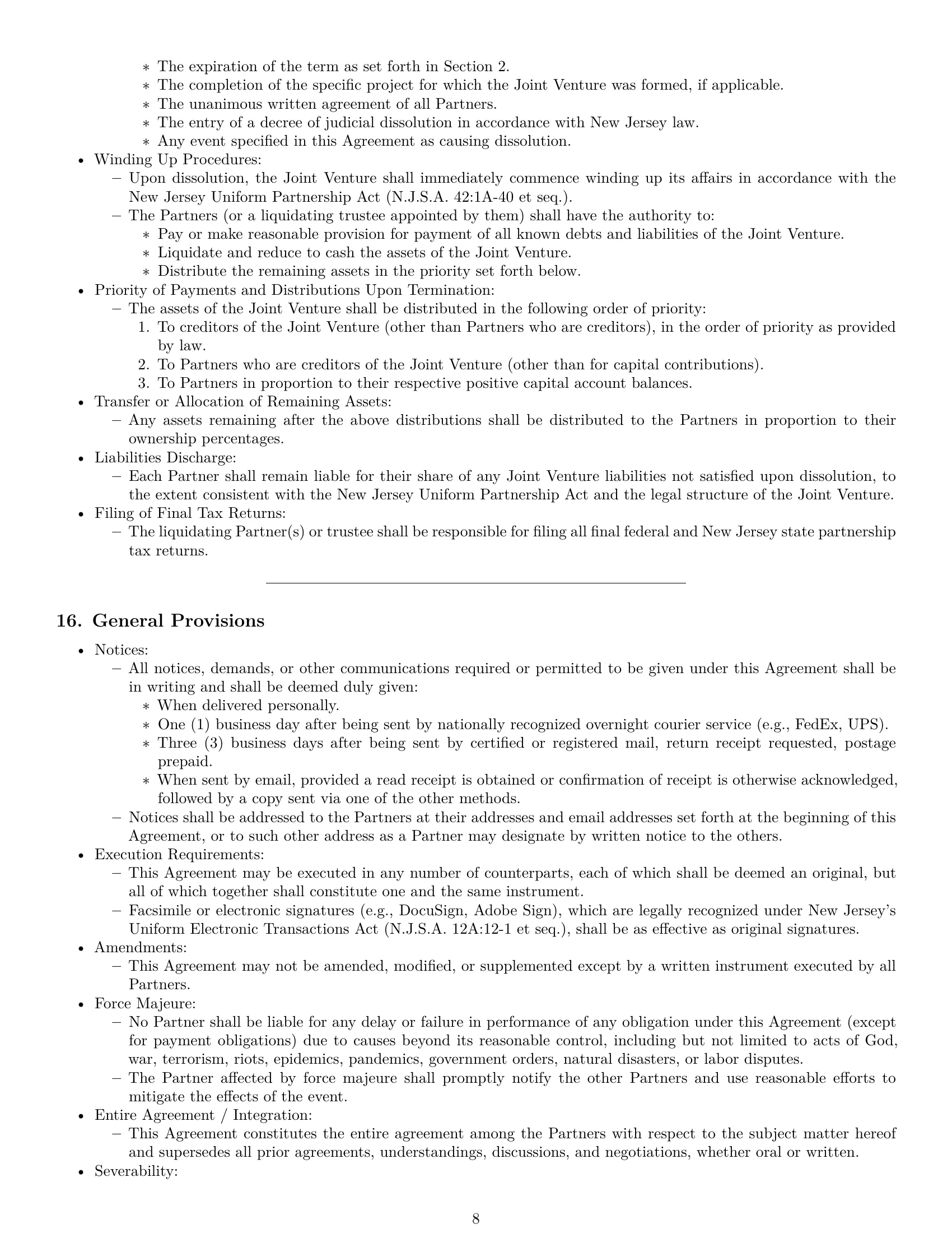 Preview page 8 of Pro New Jersey joint venture agreement template