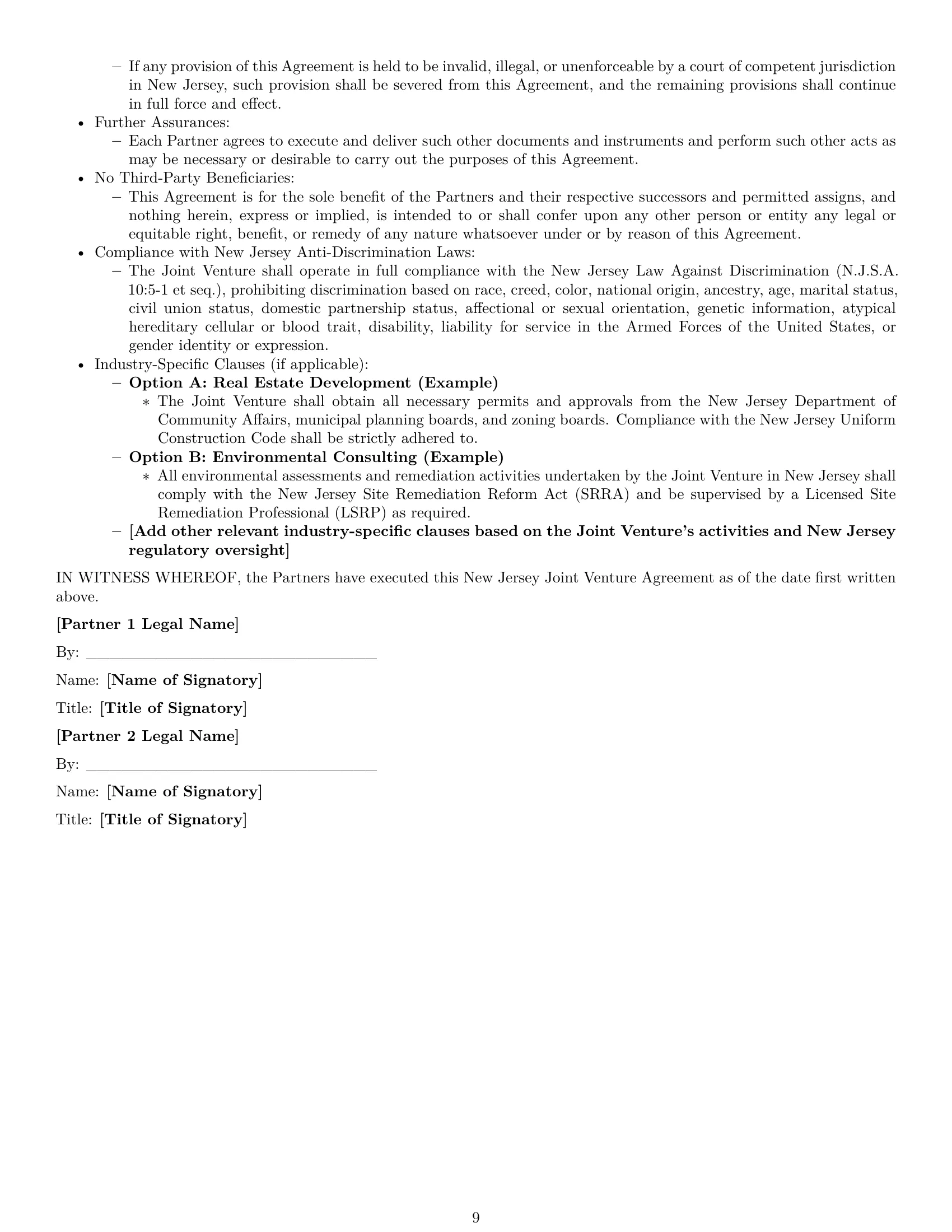 Preview page 9 of Pro New Jersey joint venture agreement template