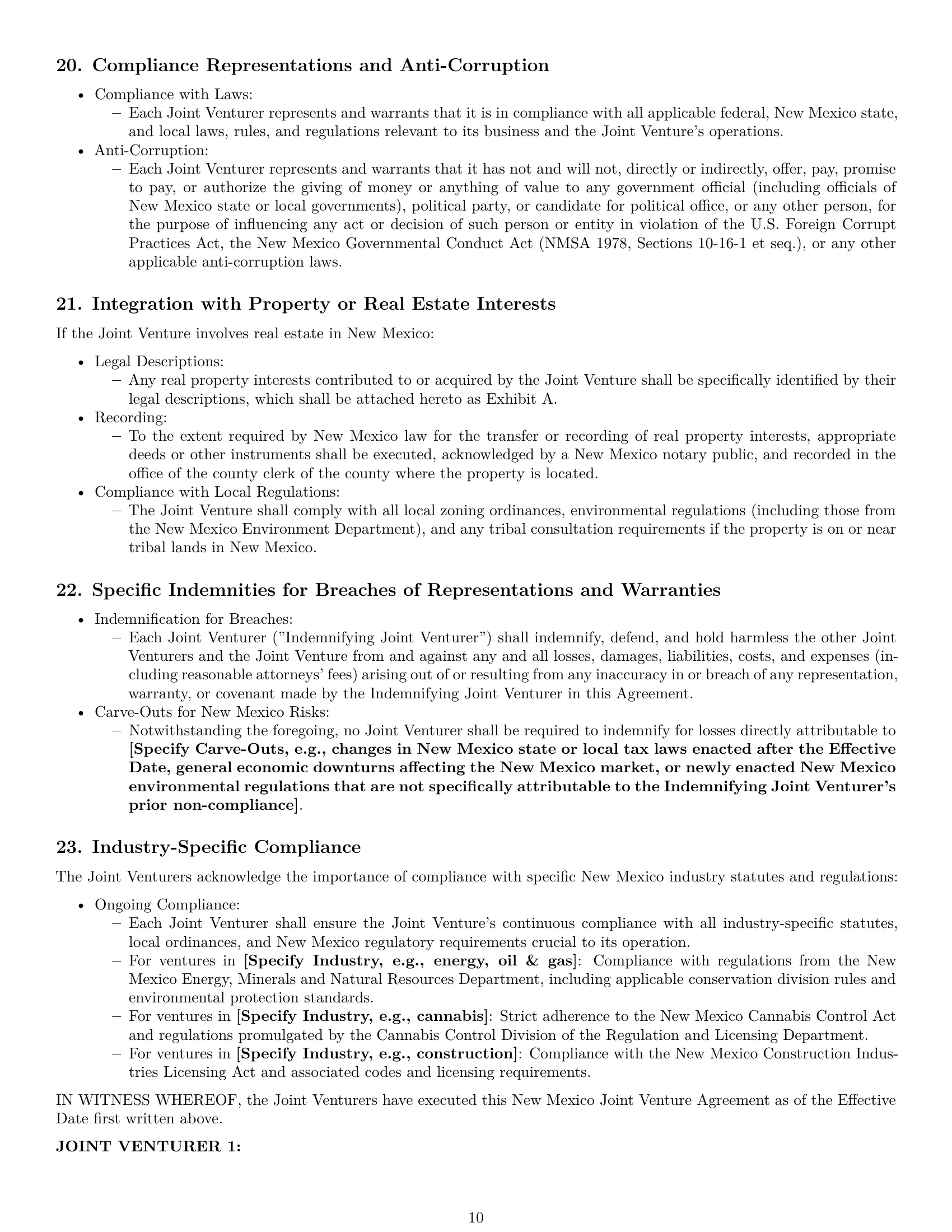 Preview page 10 of Pro New Mexico joint venture agreement template