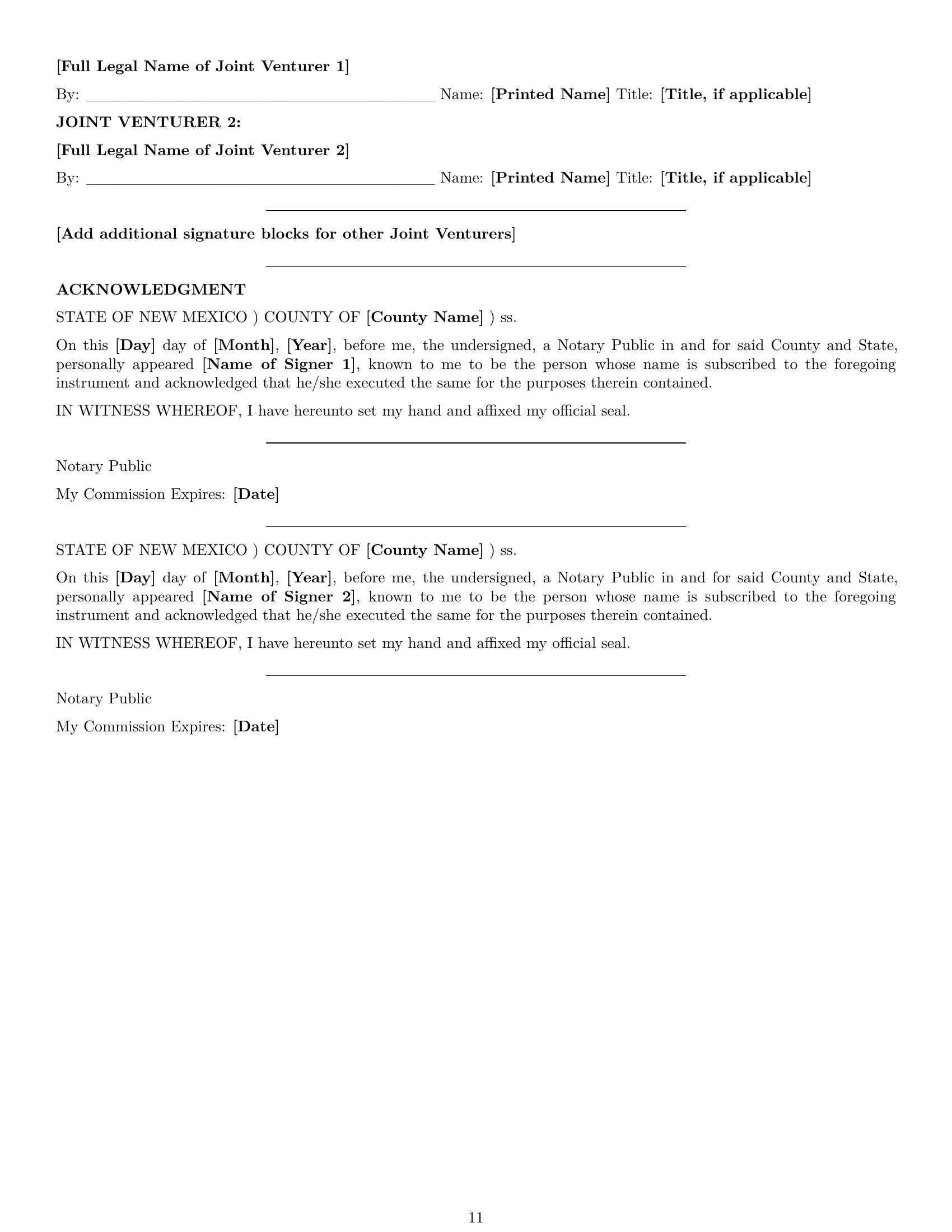 Preview page 11 of Pro New Mexico joint venture agreement template