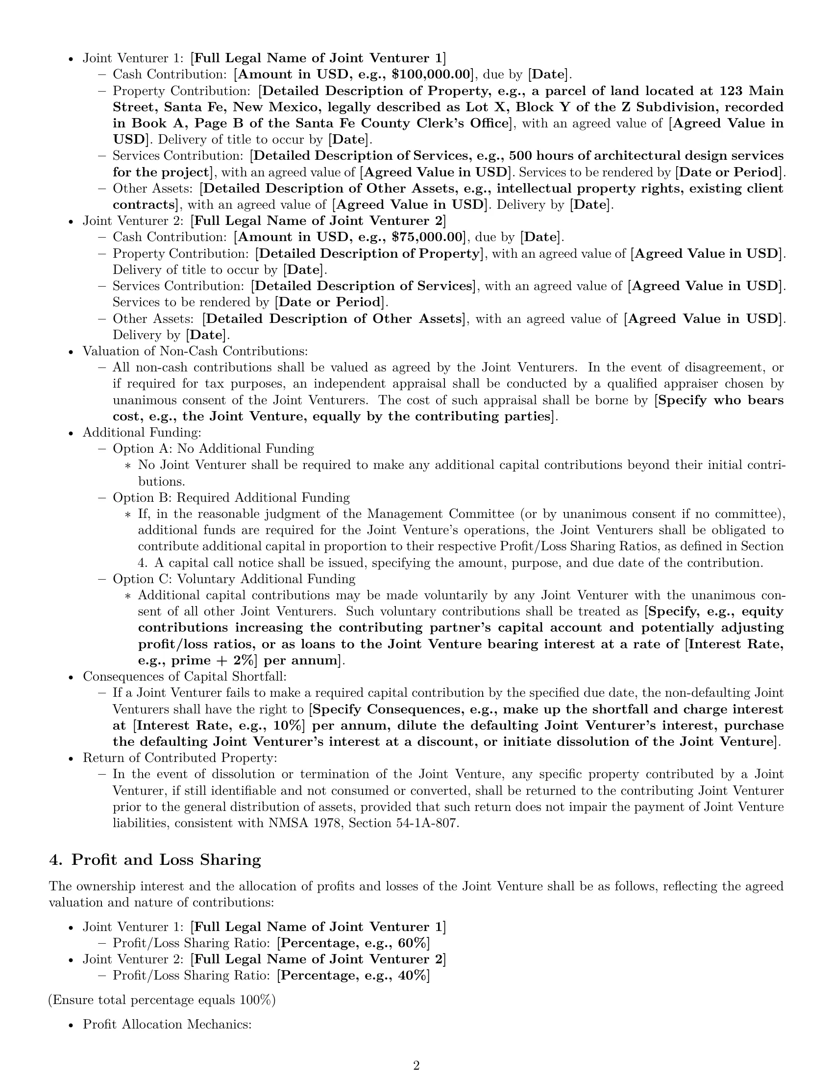 Preview page 2 of Pro New Mexico joint venture agreement template