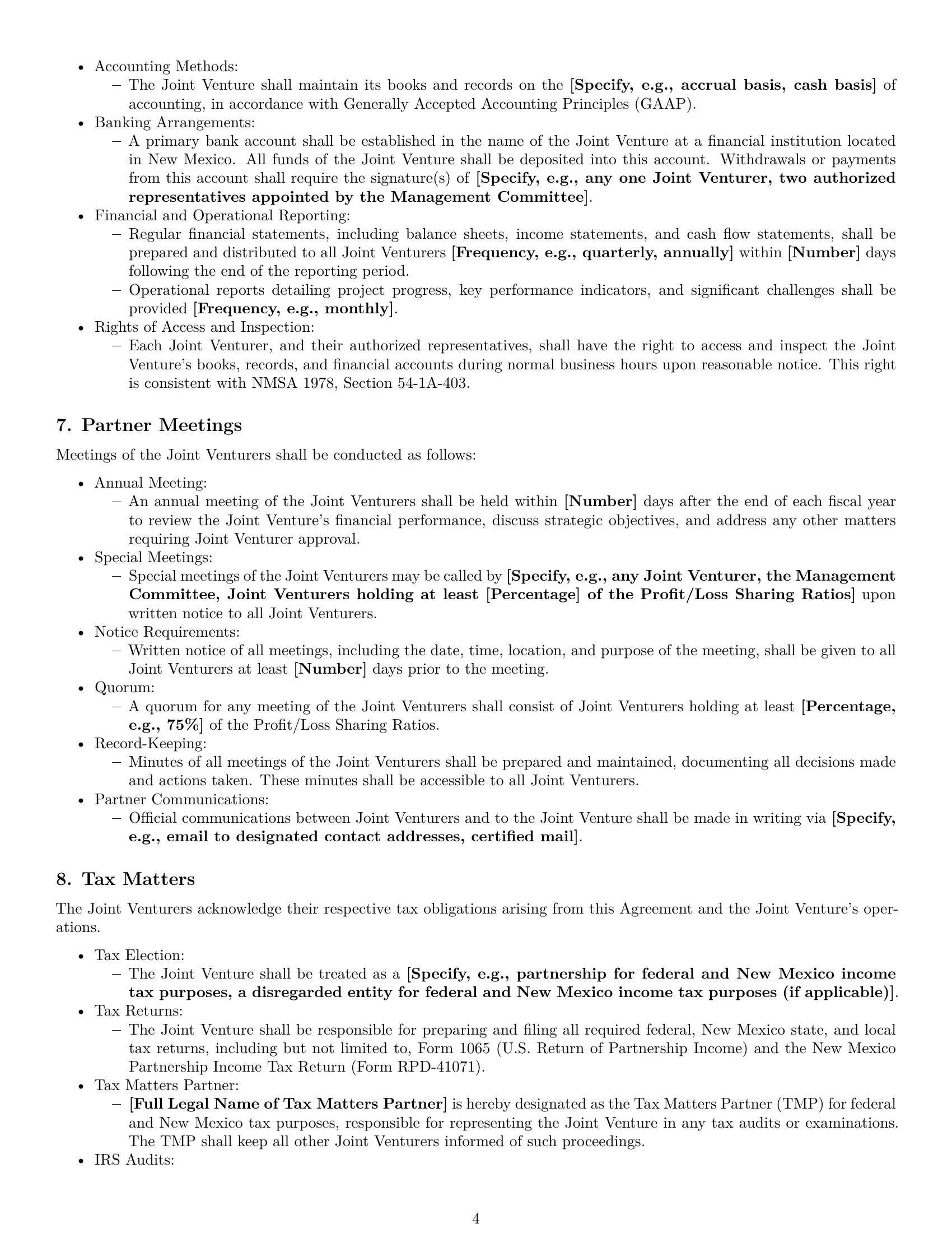 Preview page 4 of Pro New Mexico joint venture agreement template