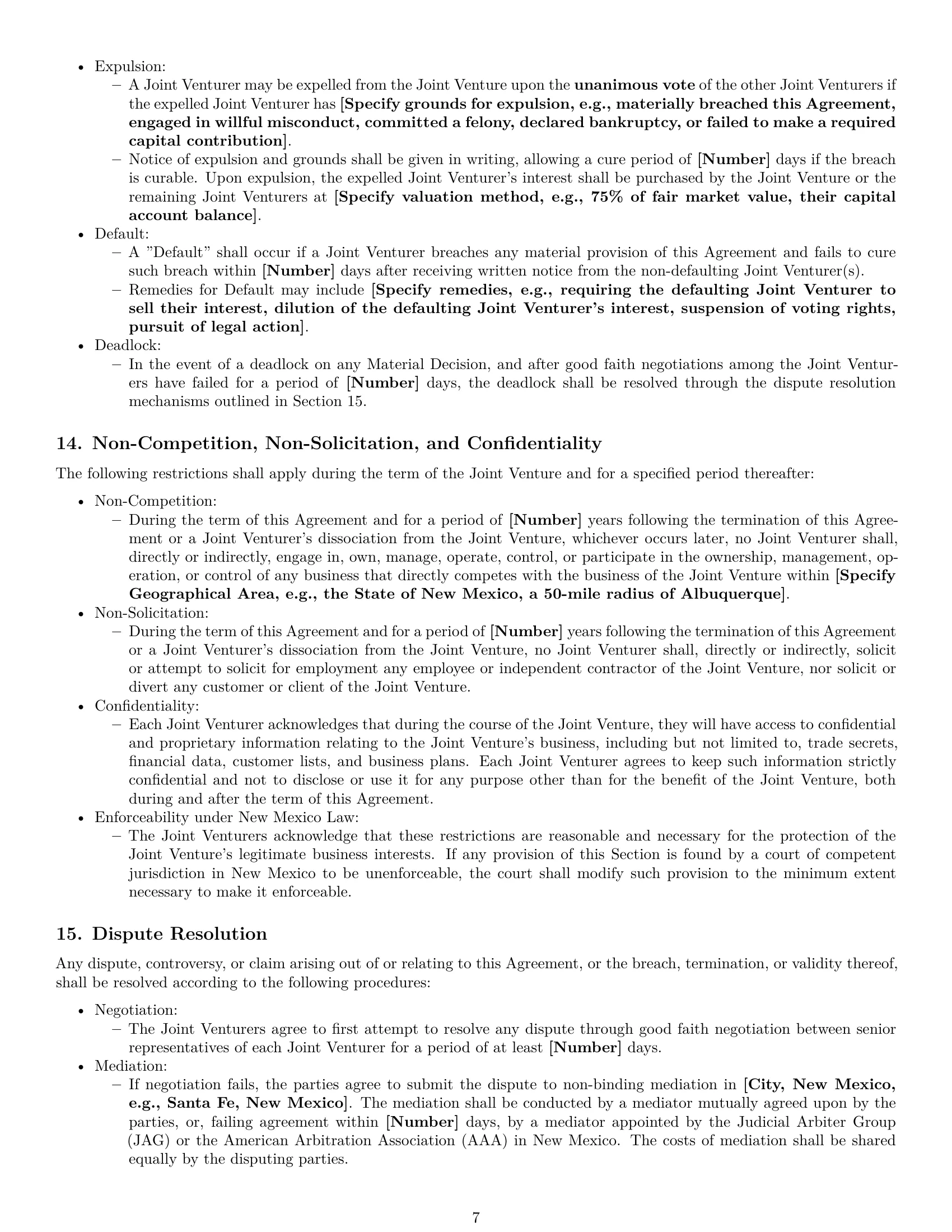 Preview page 7 of Pro New Mexico joint venture agreement template