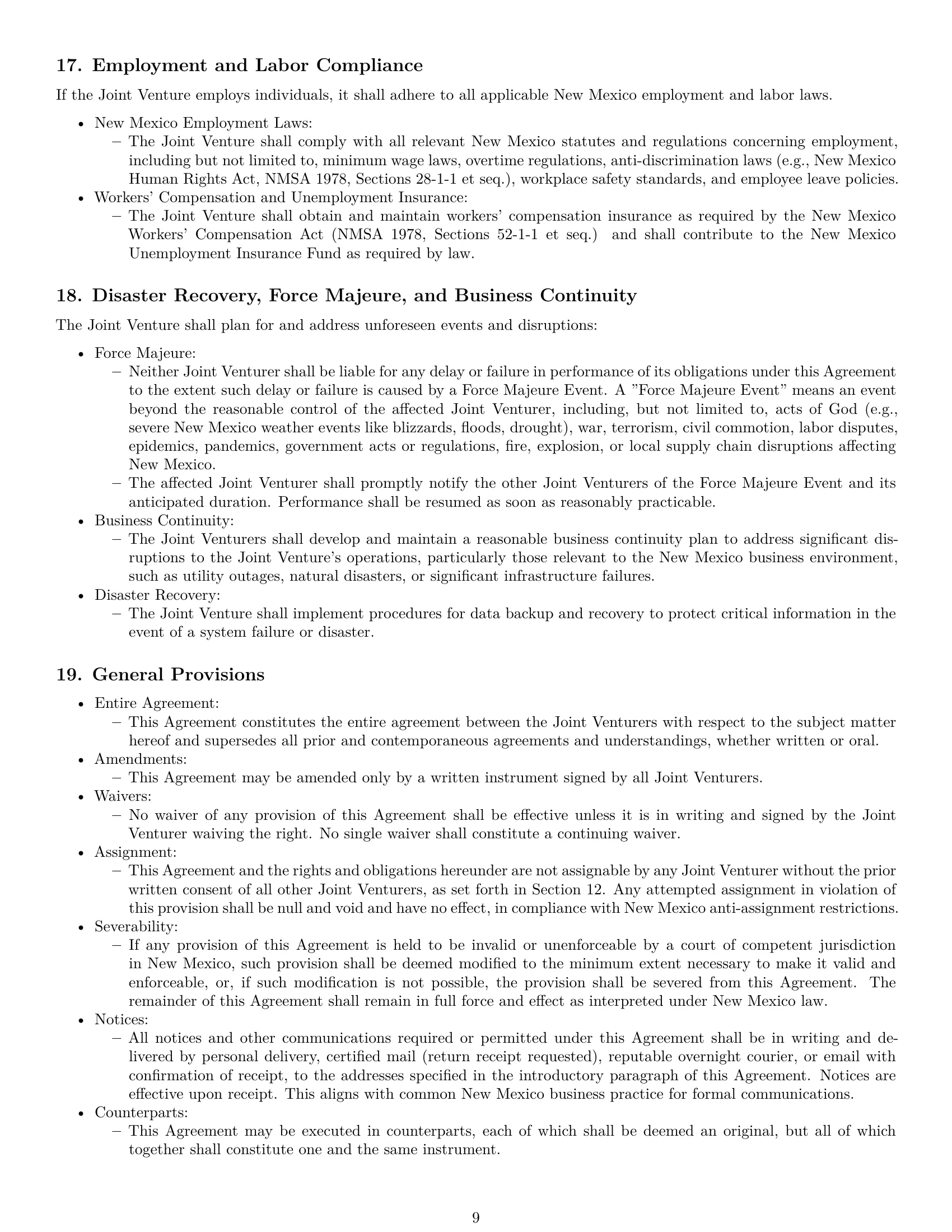 Preview page 9 of Pro New Mexico joint venture agreement template