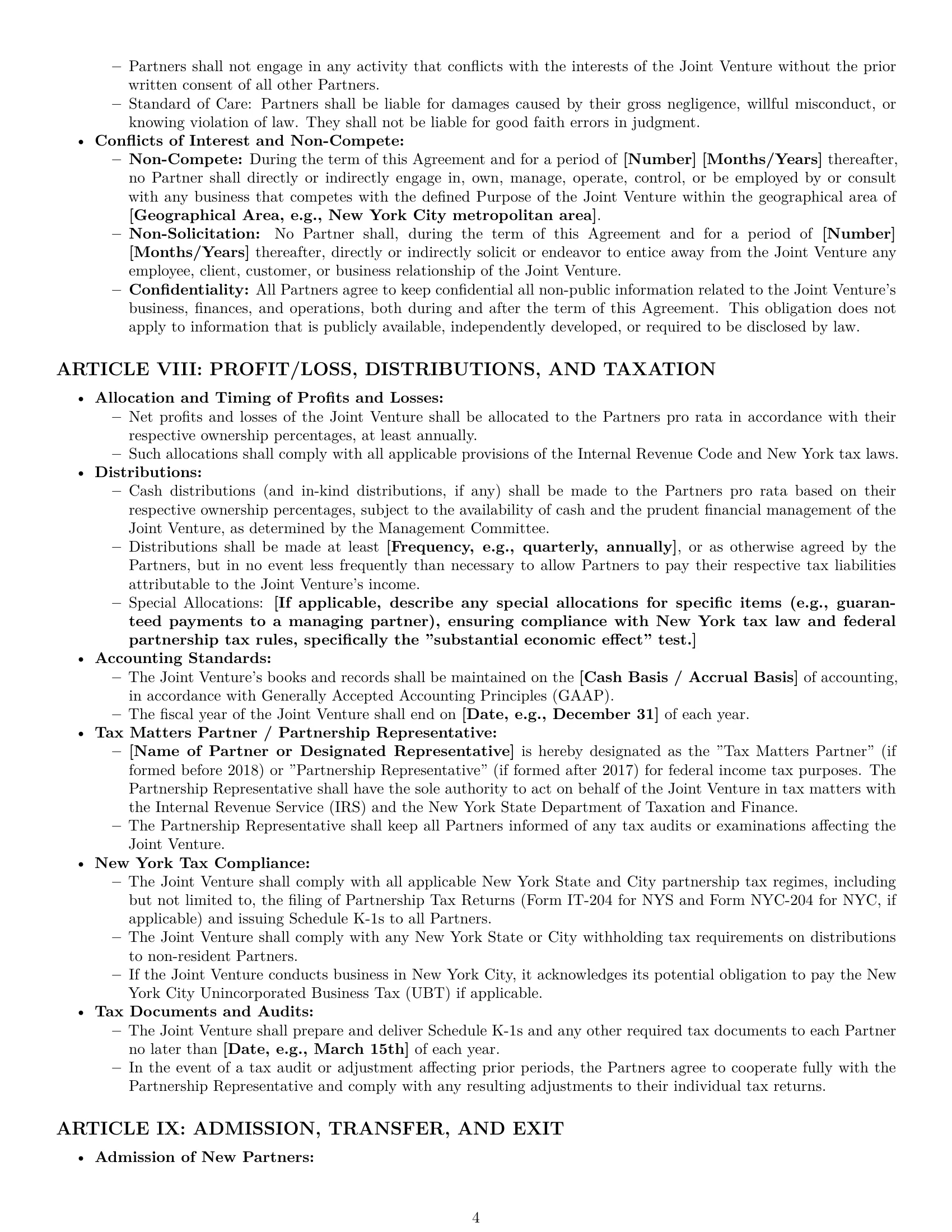 Preview page 4 of Pro New York joint venture agreement template
