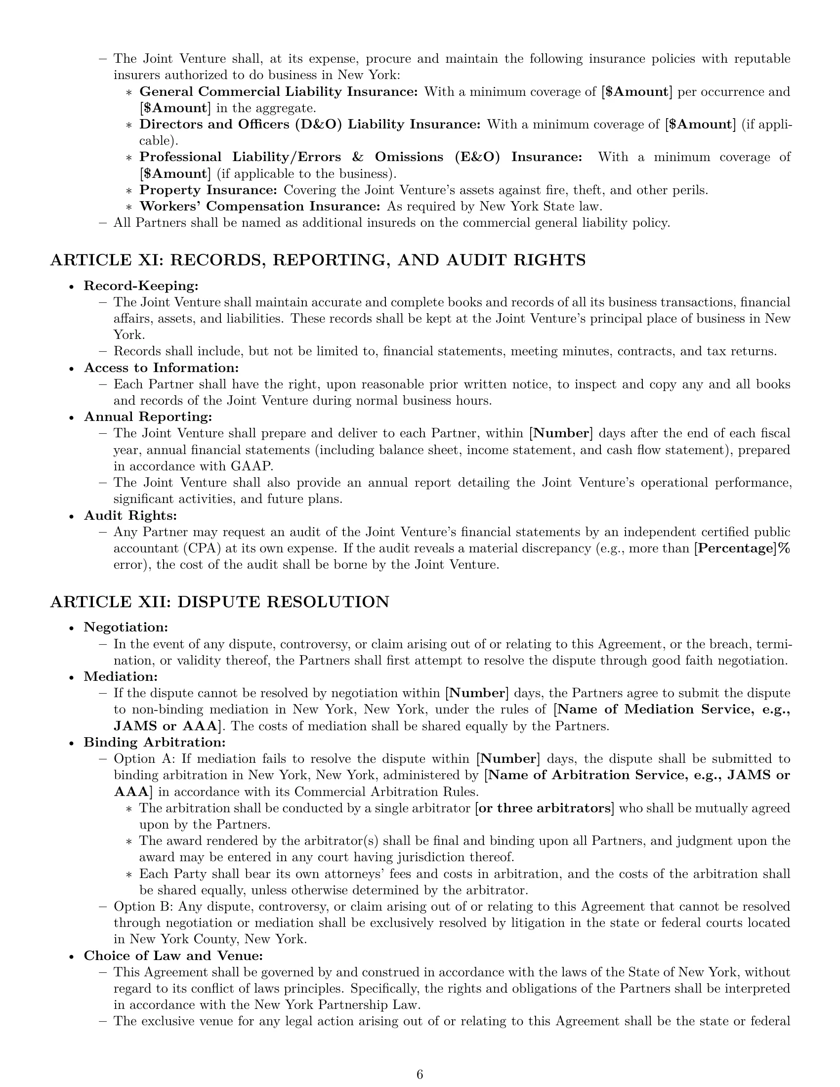 Preview page 6 of Pro New York joint venture agreement template