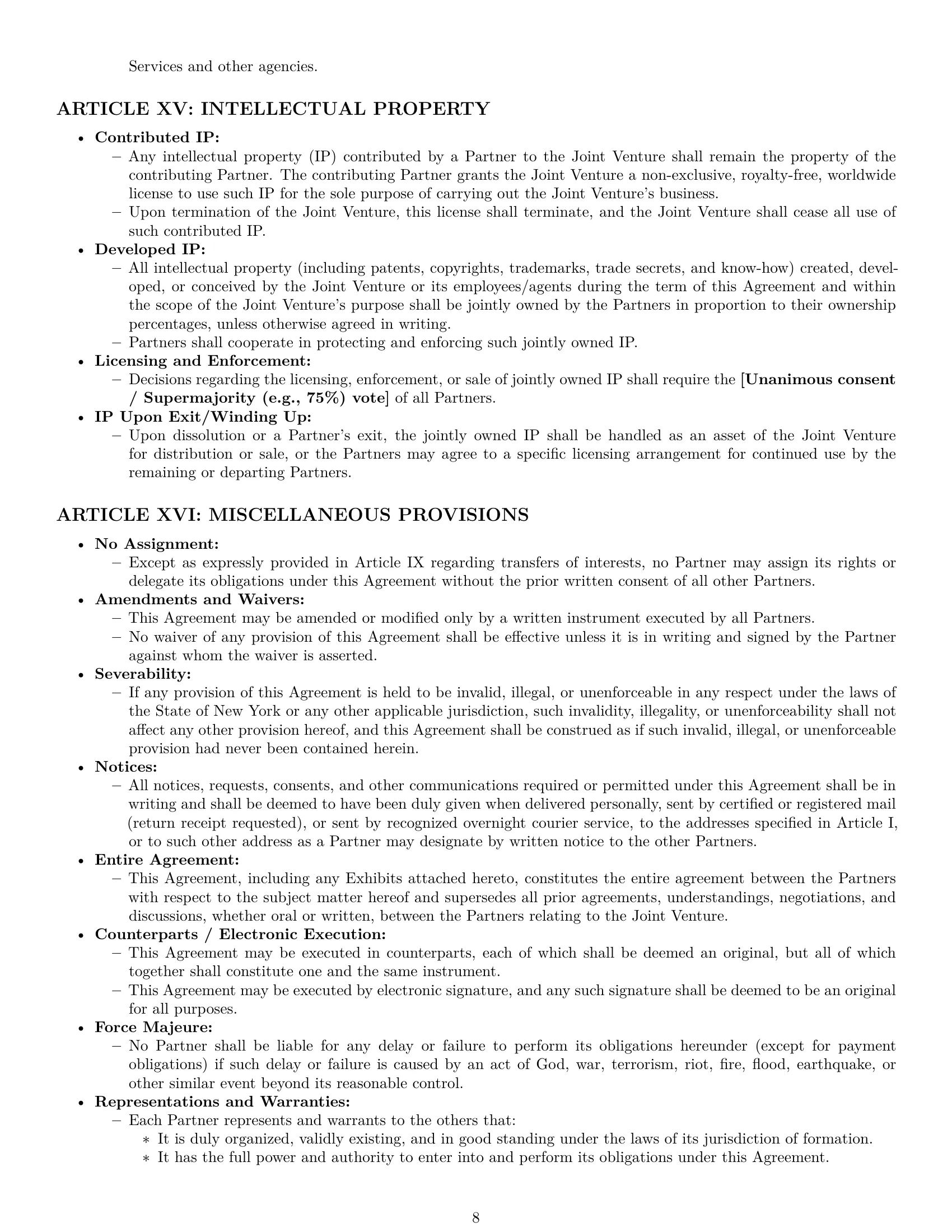 Preview page 8 of Pro New York joint venture agreement template
