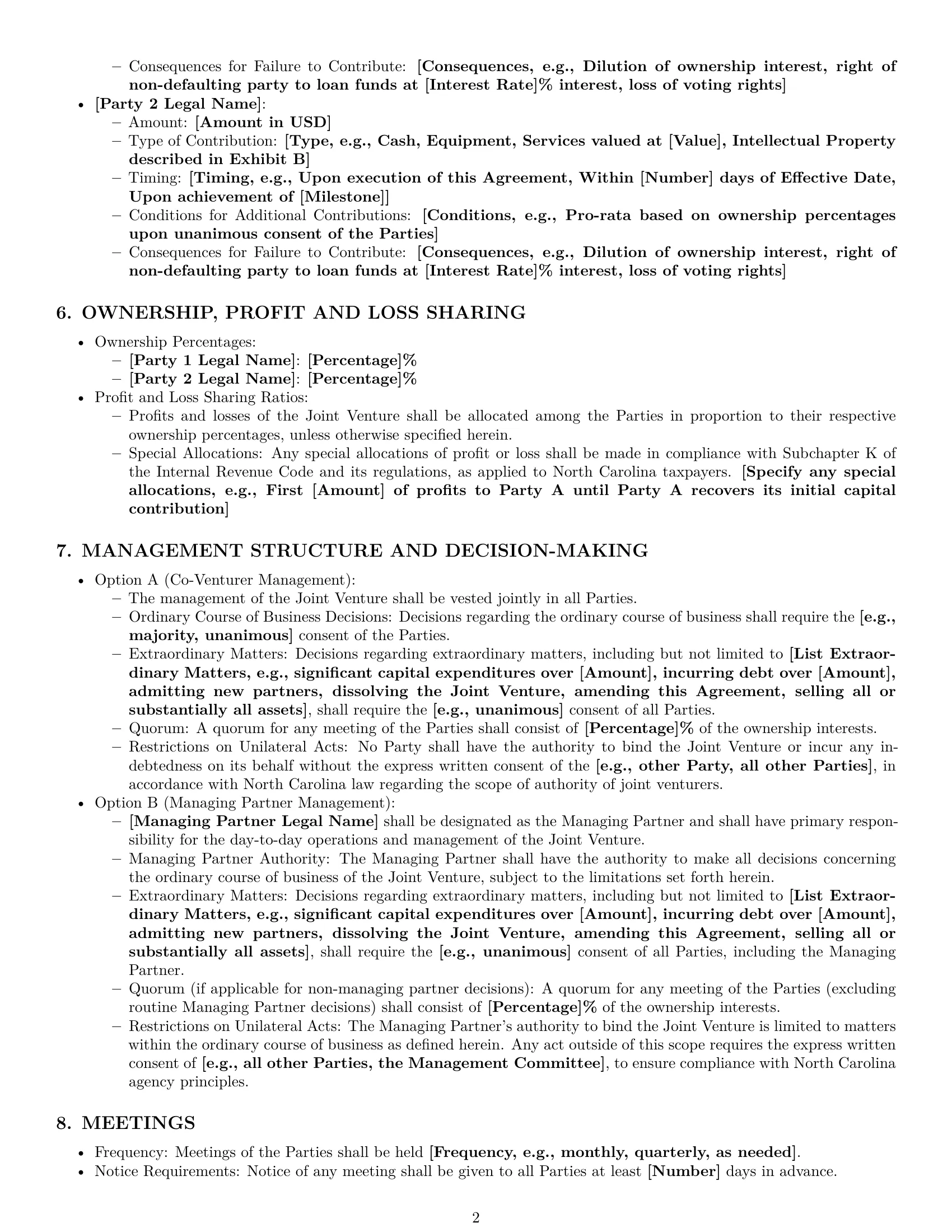 Preview page 2 of Pro North Carolina joint venture agreement template