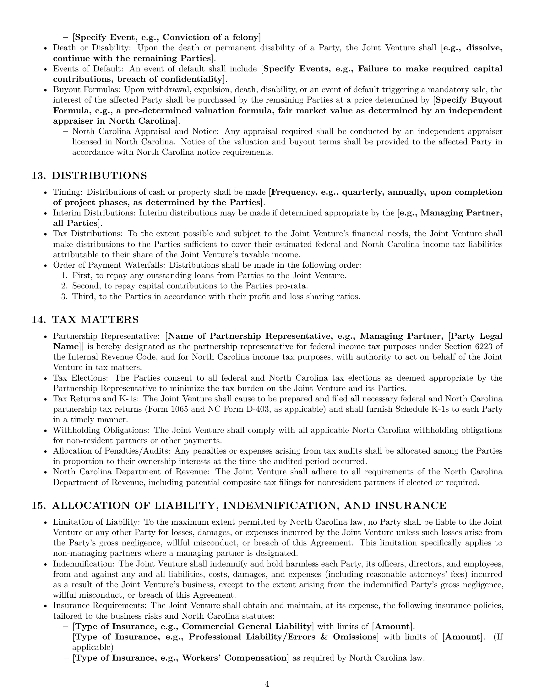 Preview page 4 of Pro North Carolina joint venture agreement template