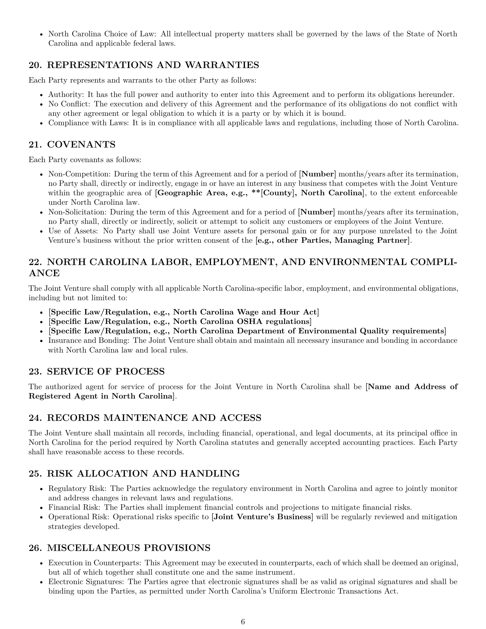 Preview page 6 of Pro North Carolina joint venture agreement template
