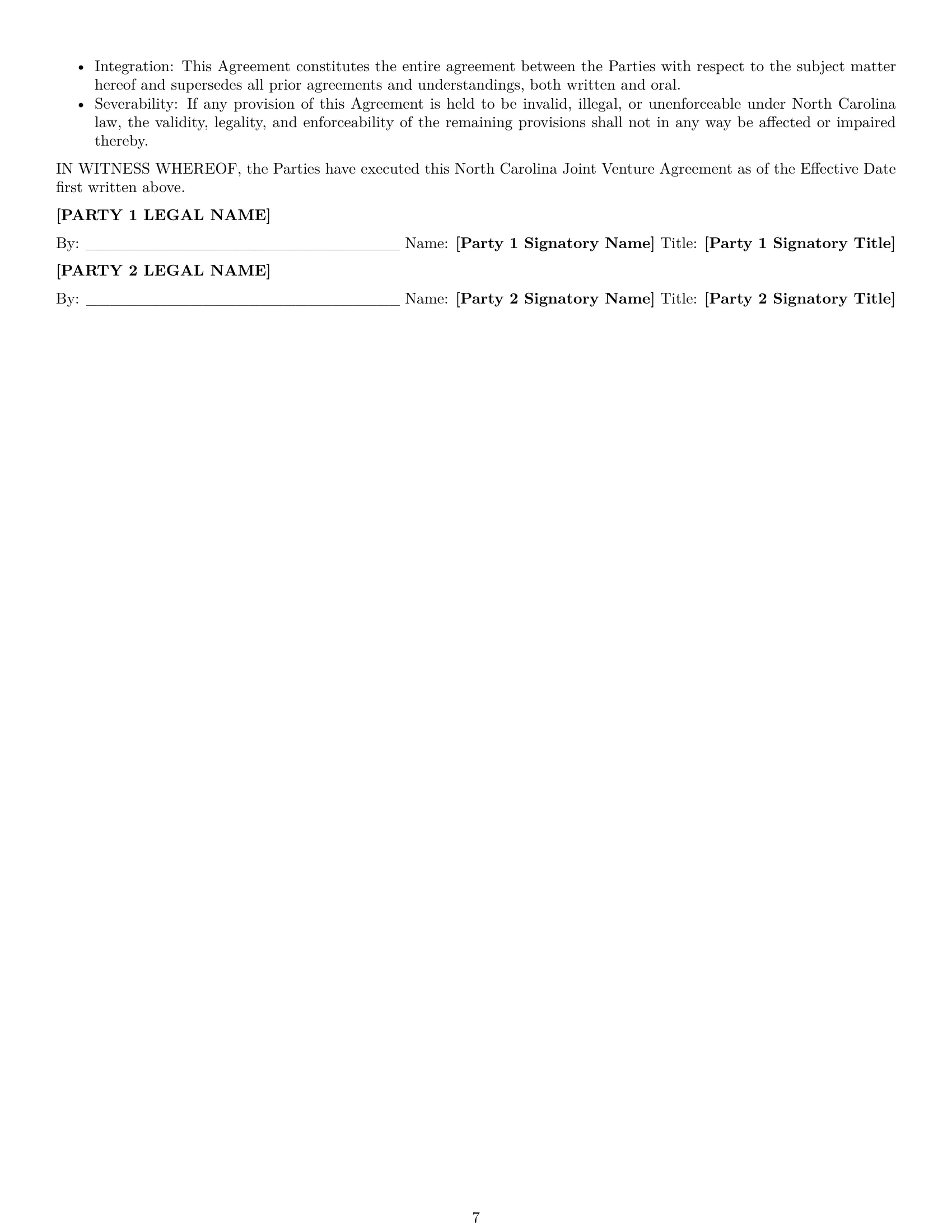 Preview page 7 of Pro North Carolina joint venture agreement template