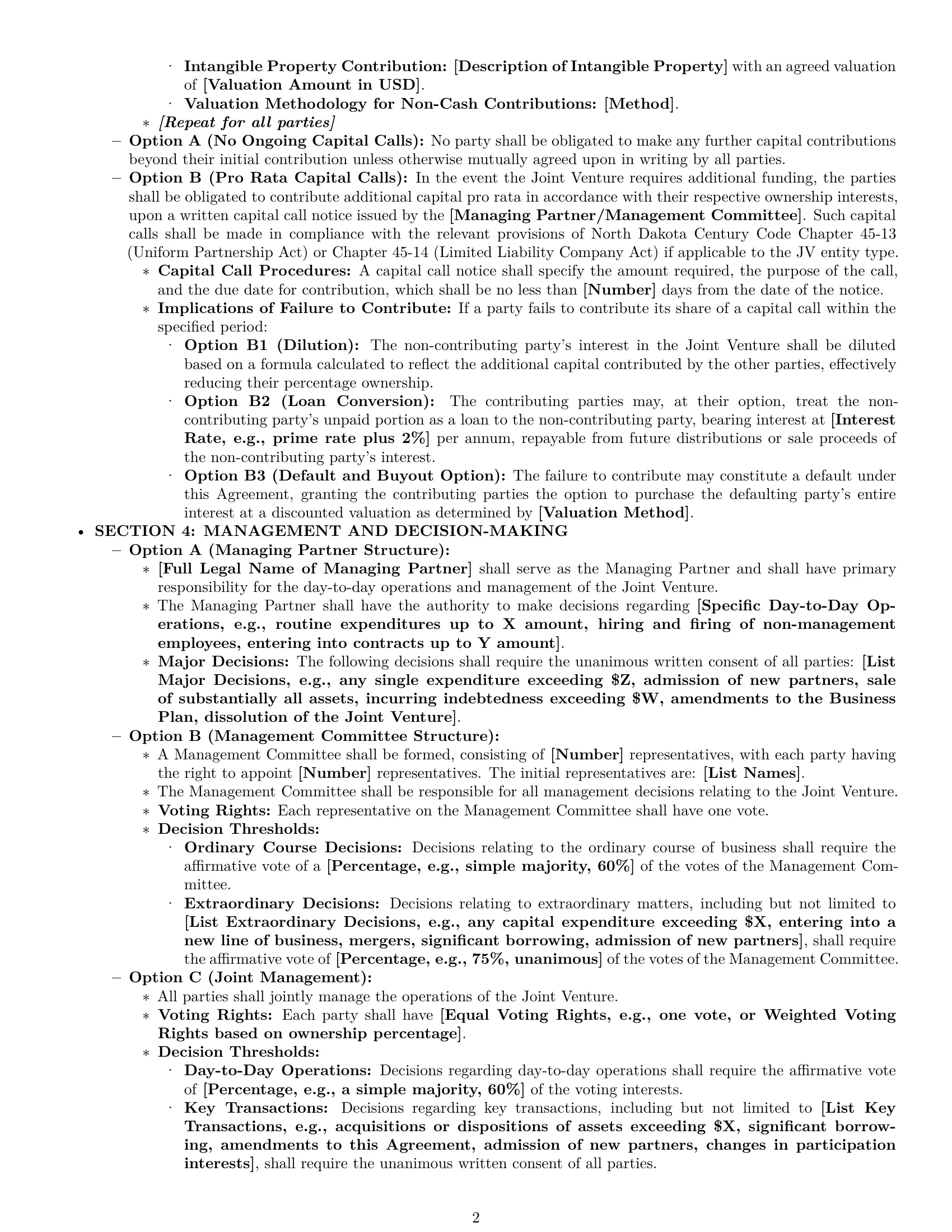 Preview page 2 of Pro North Dakota joint venture agreement template