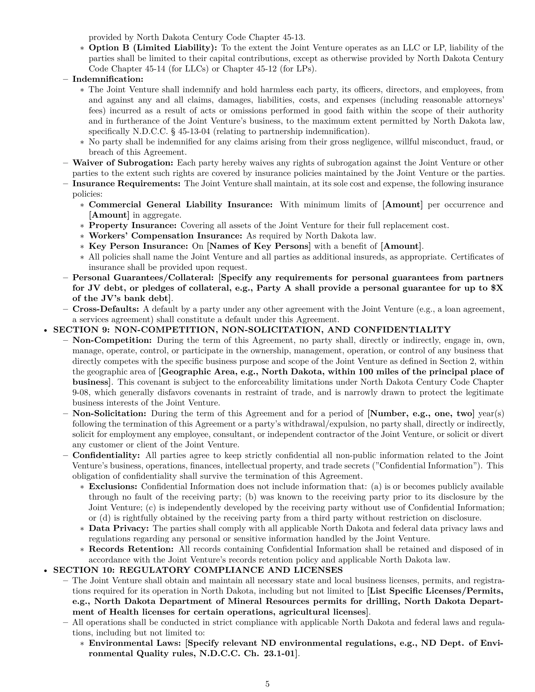 Preview page 5 of Pro North Dakota joint venture agreement template