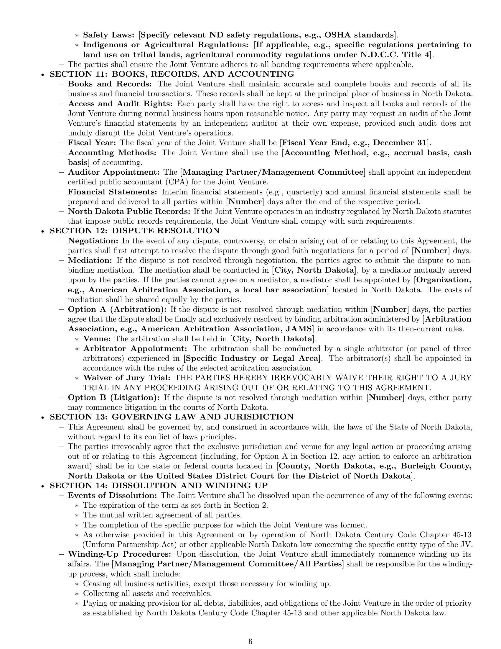 Preview page 6 of Pro North Dakota joint venture agreement template